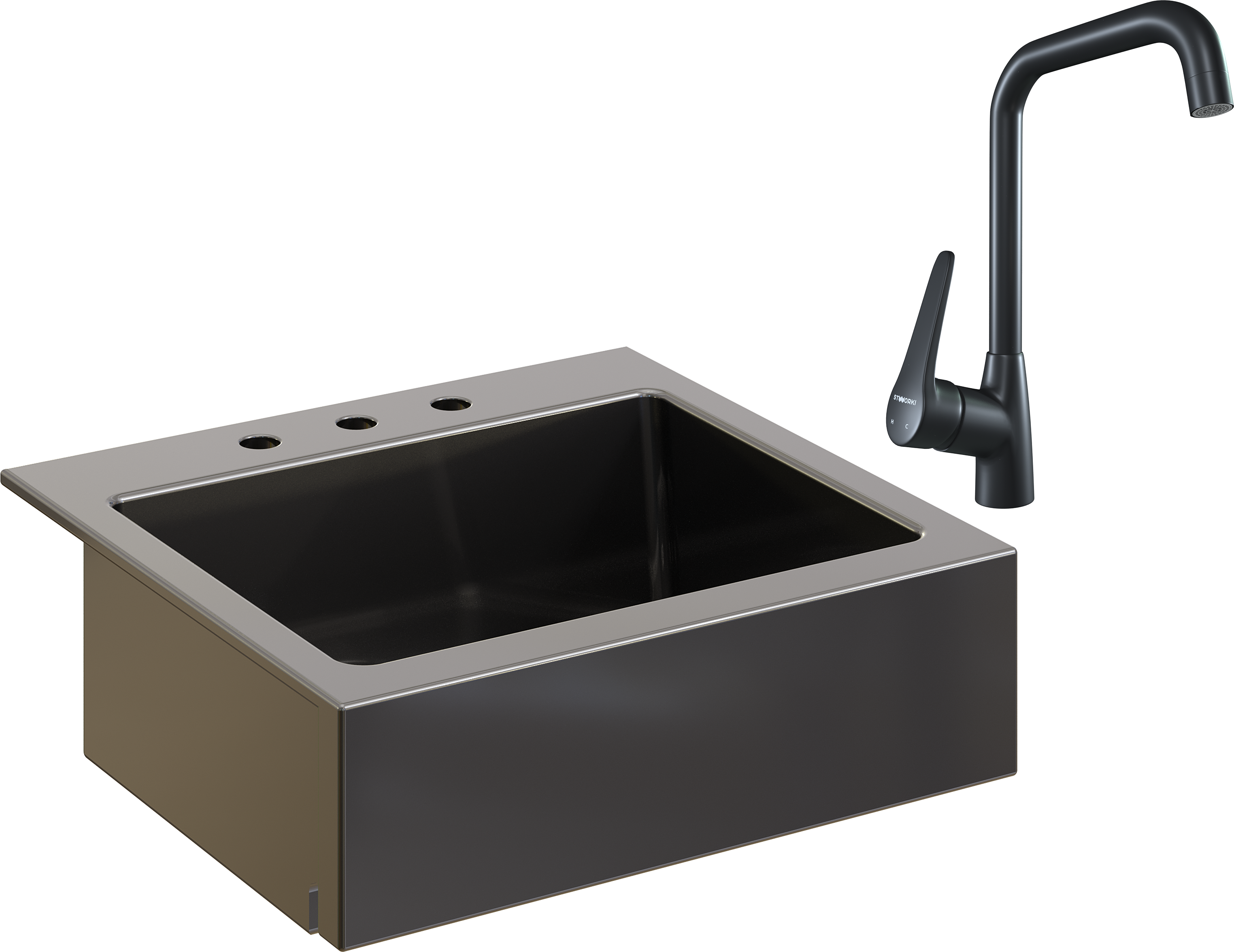 Комплект Мойка кухонная Domaci Сиена 50166-110 с 3 отверстиями, черная матовая + Смеситель STWORKI WFD04007GA черный матовый