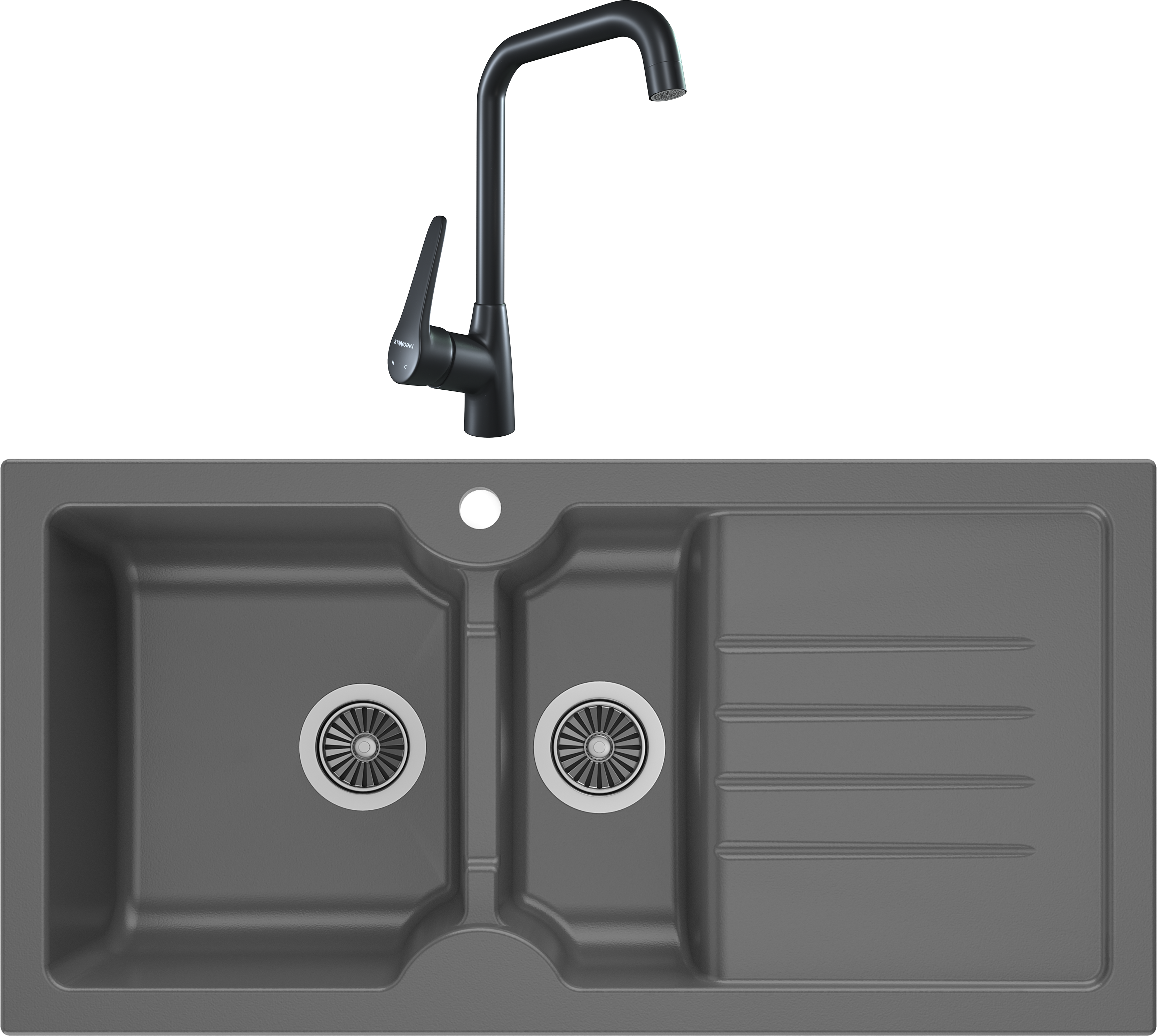 Комплект Мойка Domaci Сиена 54100-112 антрацит + Смеситель STWORKI WFD04007GA черный матовый