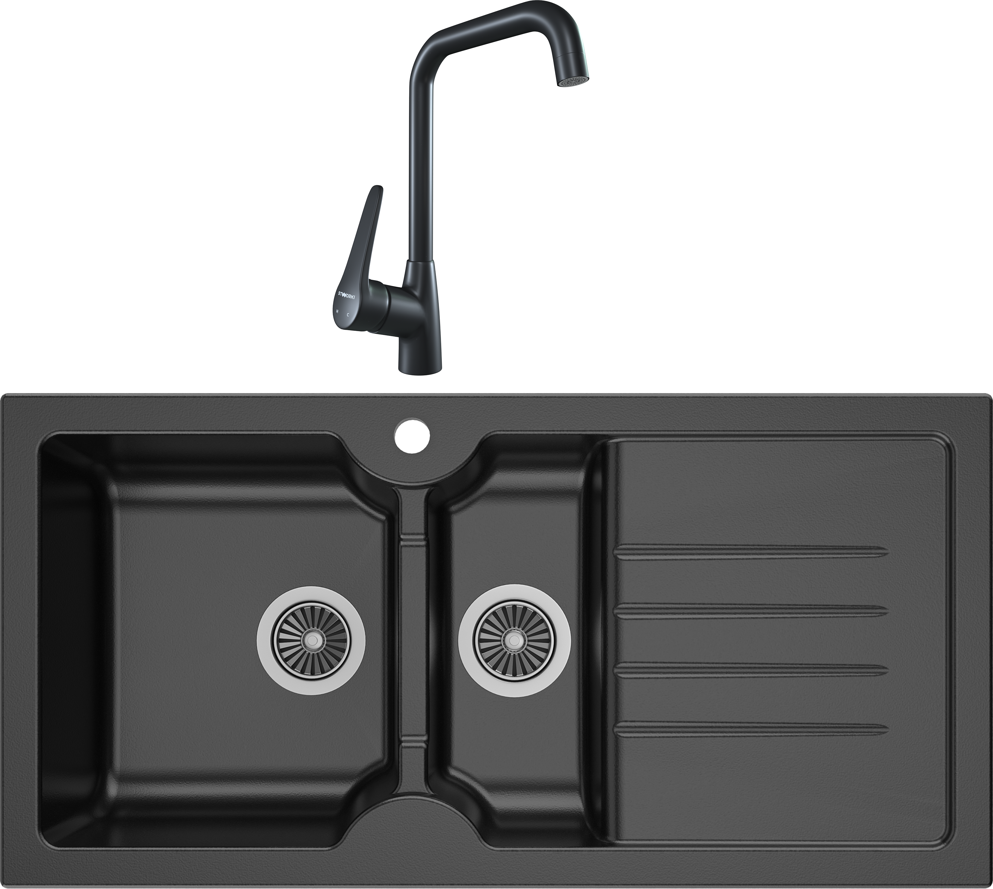 Комплект Мойка Domaci Сиена 54100-110 черная матовая + Смеситель STWORKI WFD04007GA черный матовый