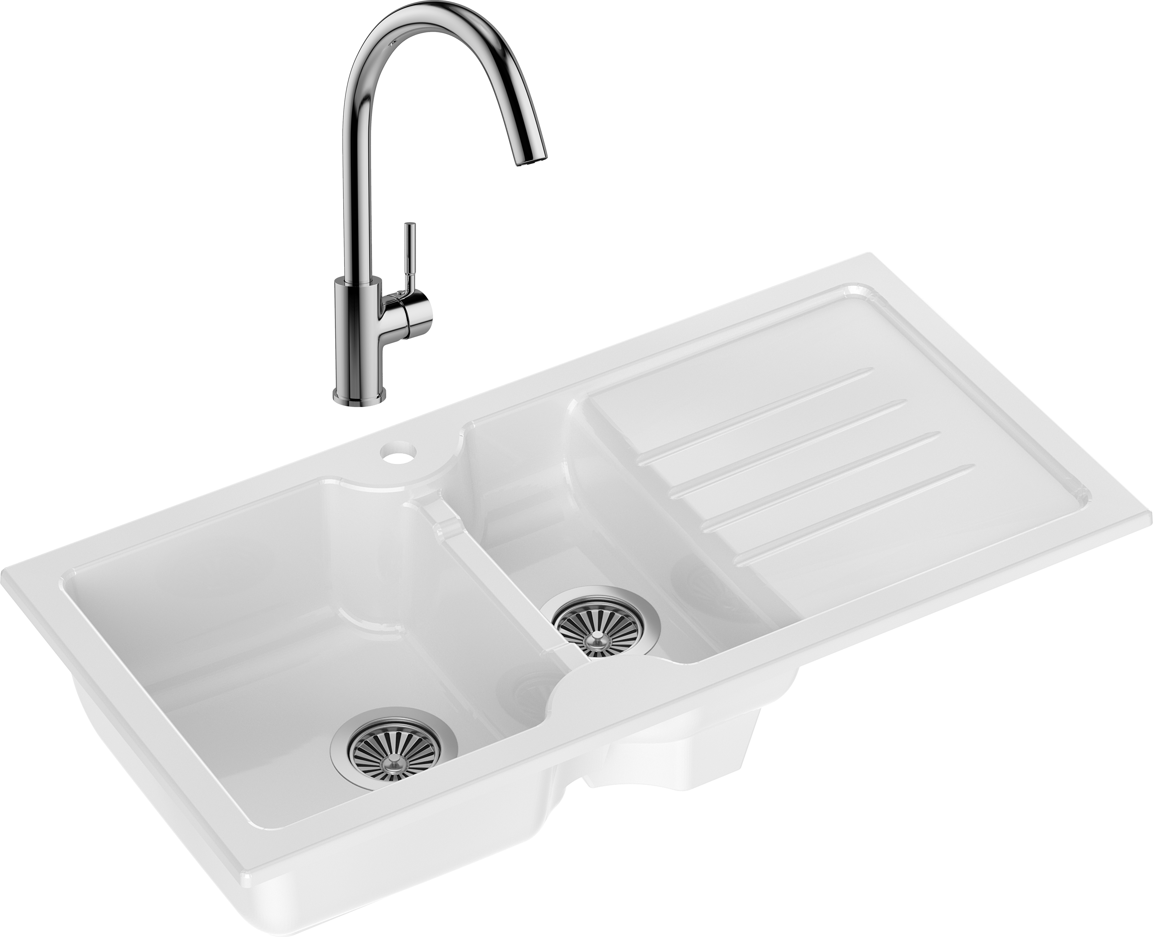 Комплект Мойка Domaci Сиена 54100-101 белый глянец + Смеситель STWORKI