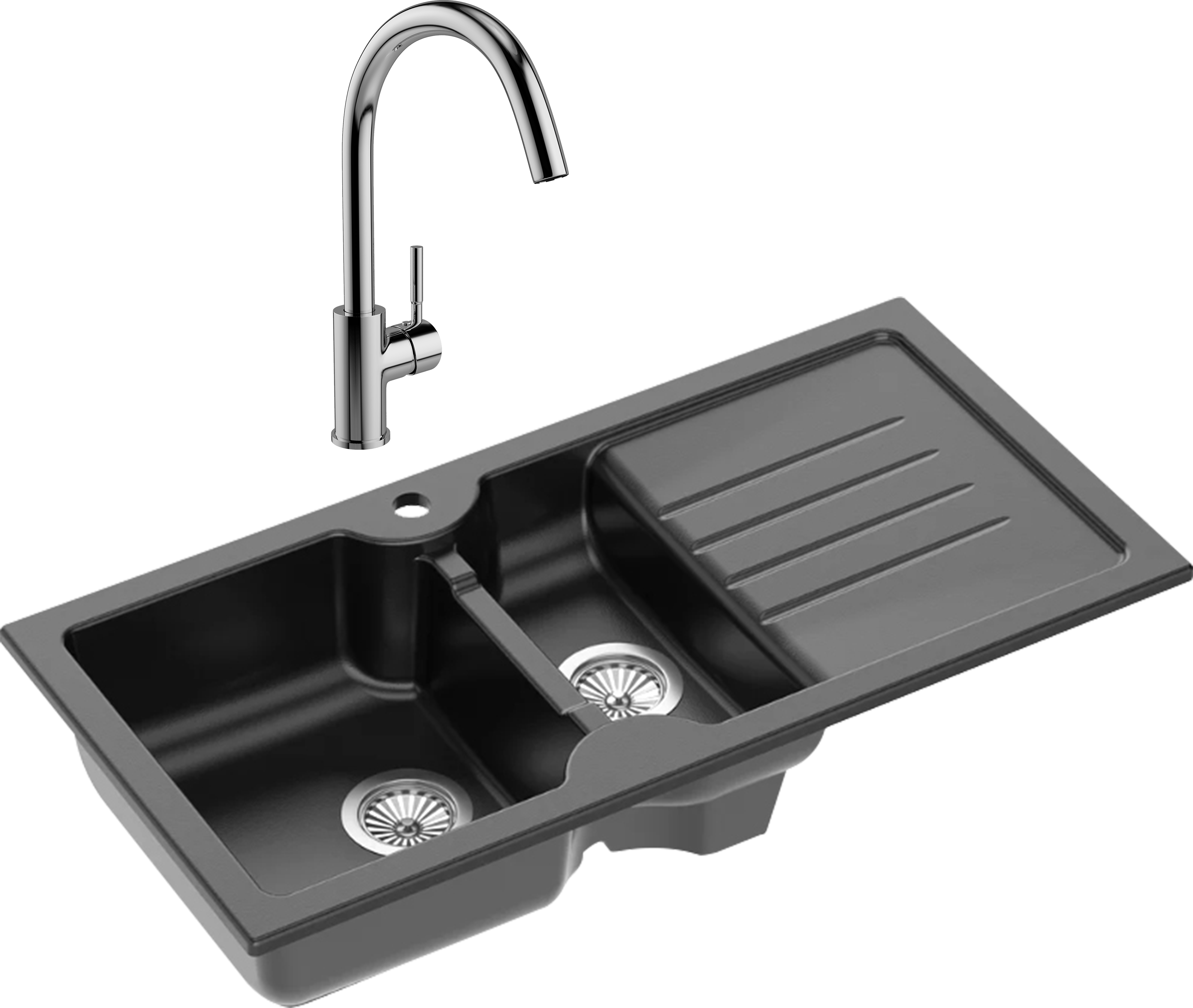 Комплект Мойка Domaci Сиена 54100-110 черная матовая + Смеситель STWORKI