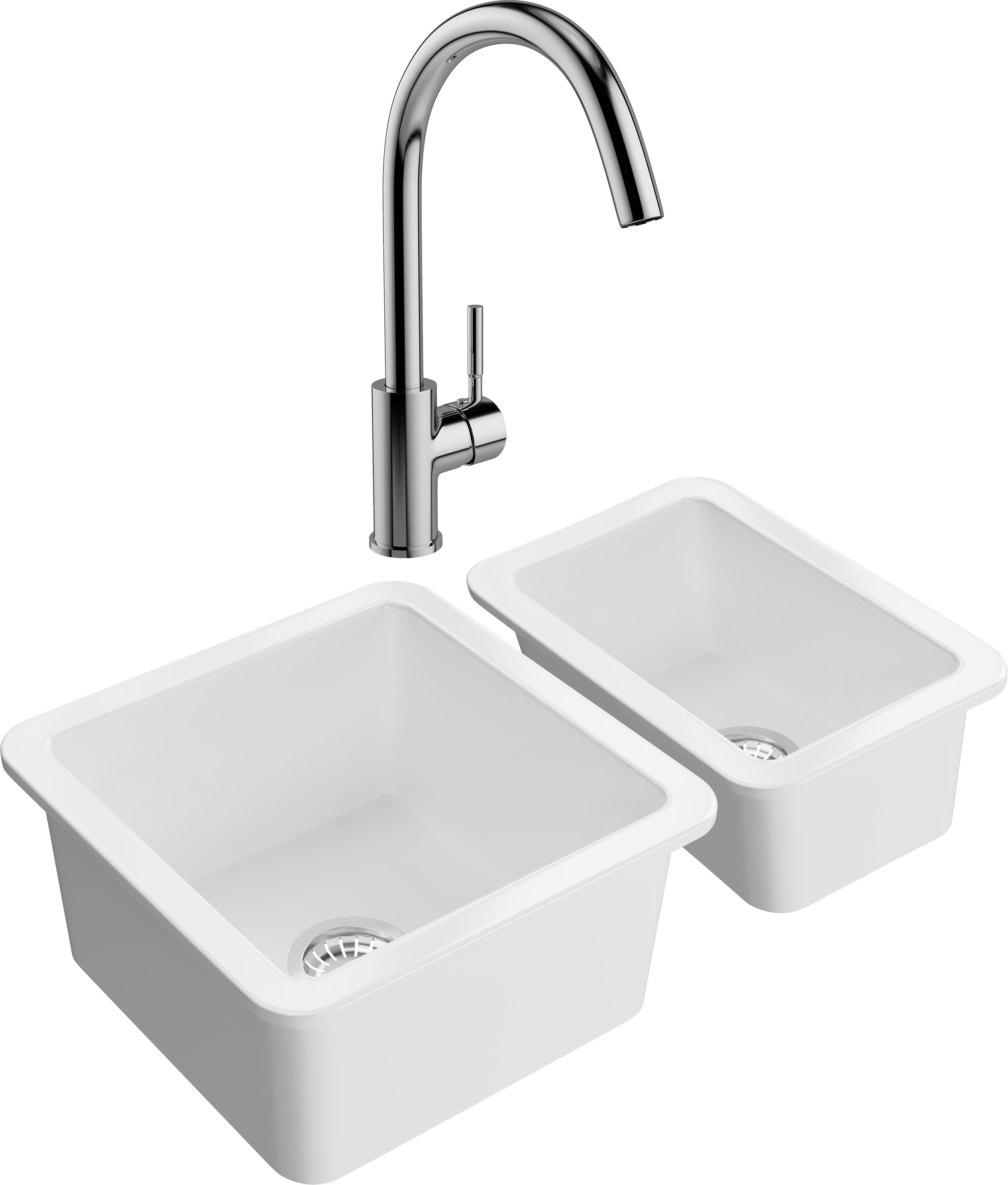 Комплект Мойка Domaci Сиена 50345-101 белый глянец + Мойка 50325-101 белый глянец + Смеситель STWORKI