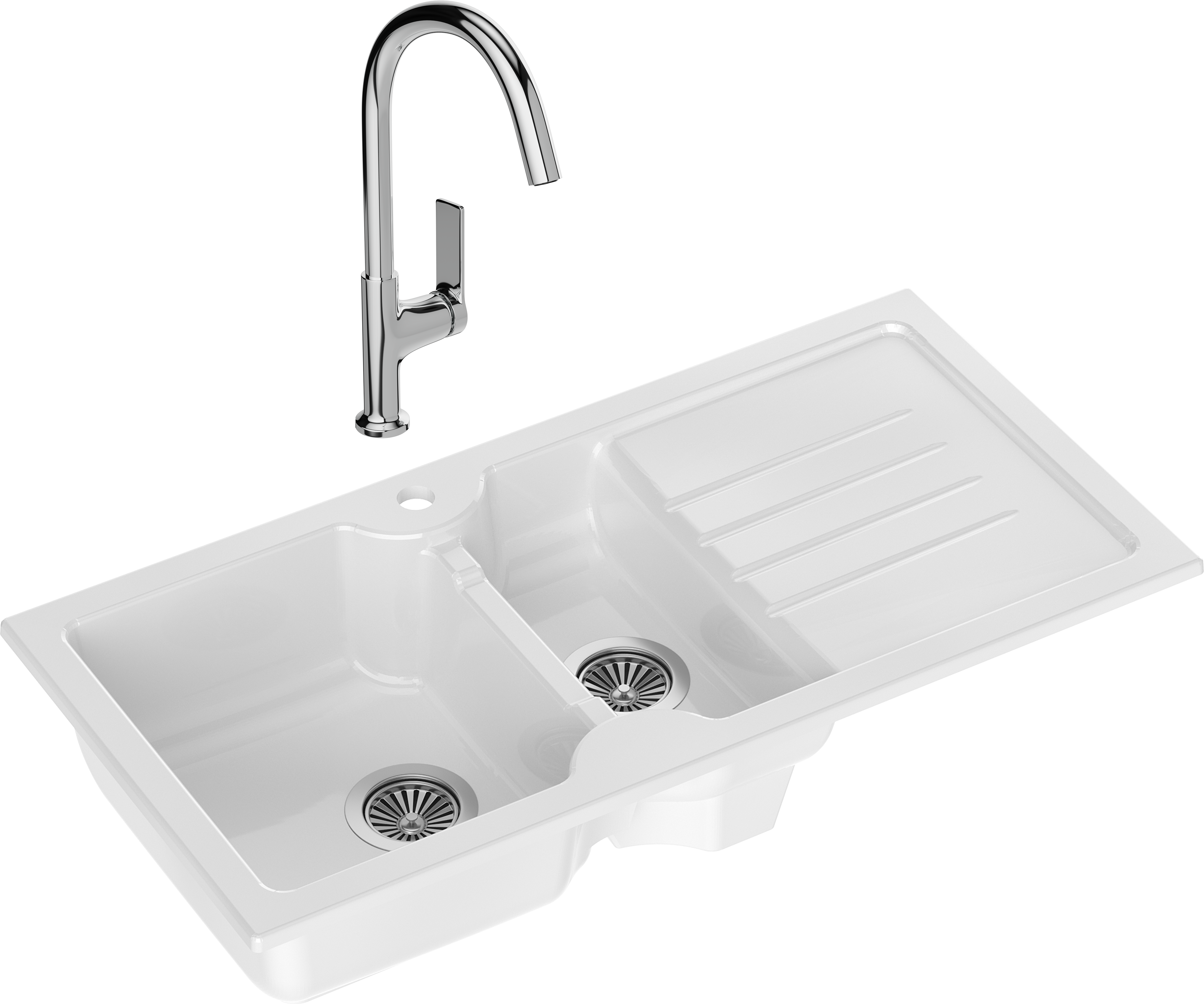Комплект Мойка Domaci Сиена 54100-101 белый глянец + Смеситель STWORKI HDA4228XH2