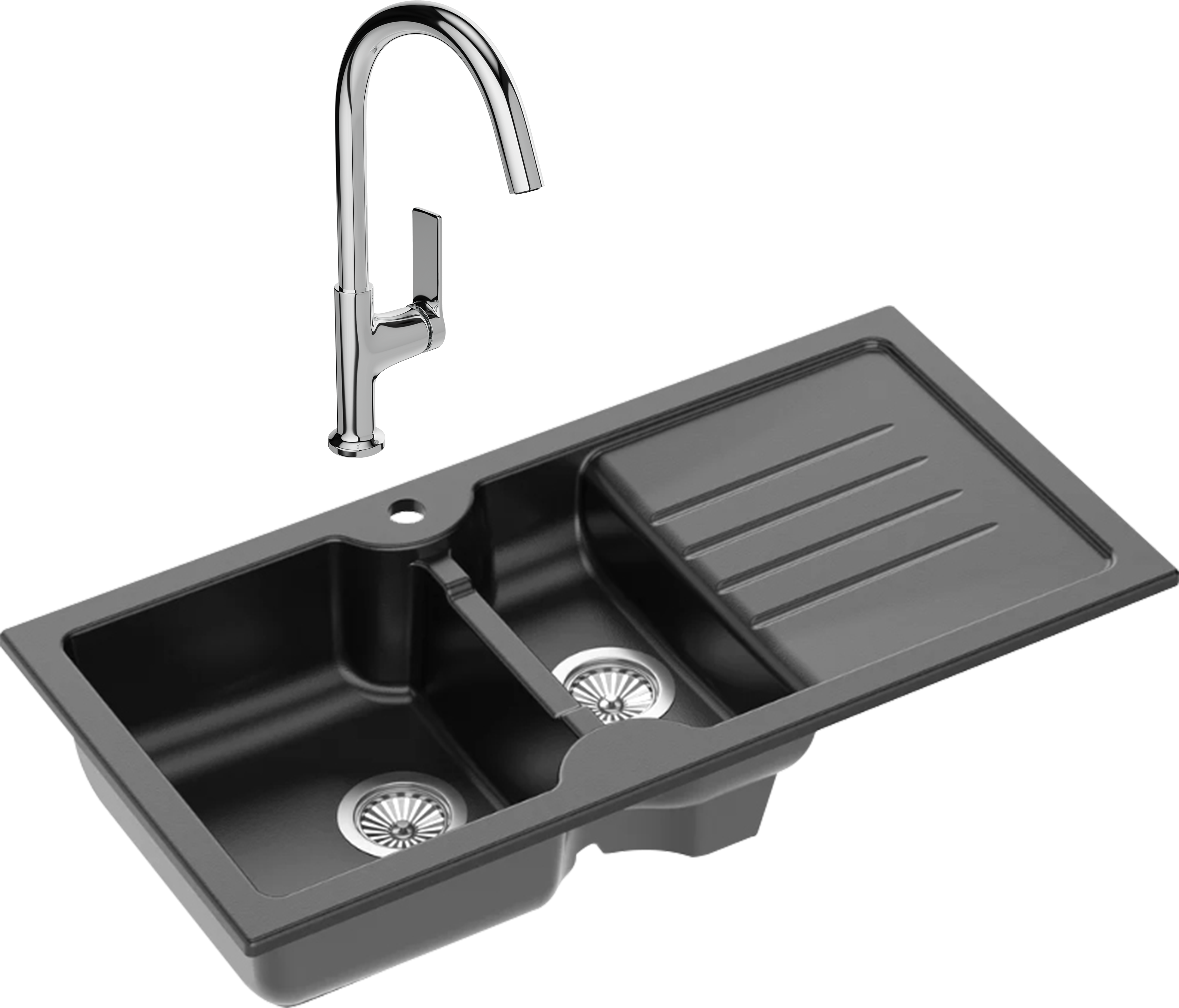 Комплект Мойка Domaci Сиена 54100-110 черная матовая + Смеситель STWORKI HDA4228XH2
