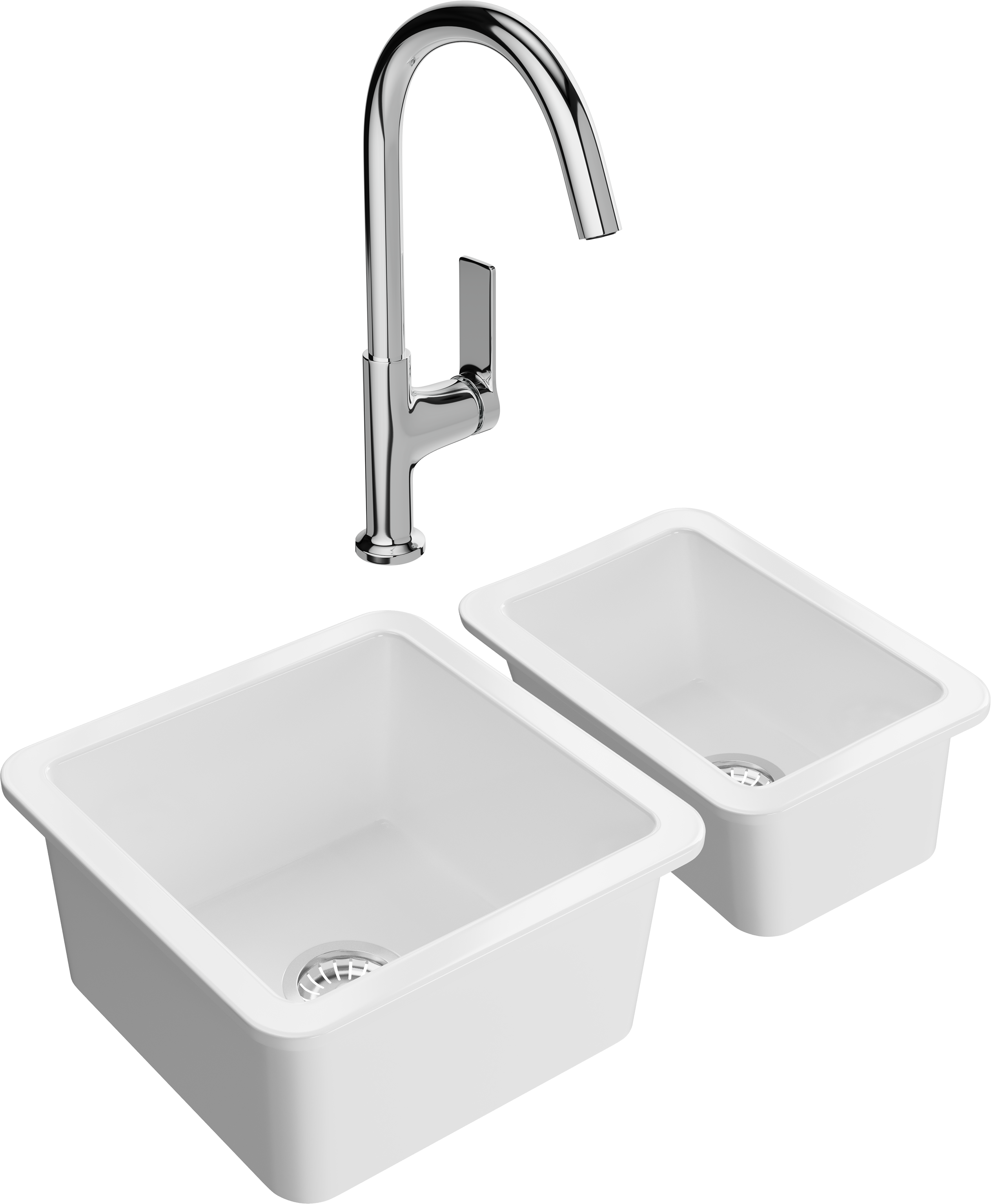Комплект Мойка Domaci Сиена 50345-101 белый глянец + Мойка 50325-101 белый глянец + Смеситель STWORKI HDA4228XH2