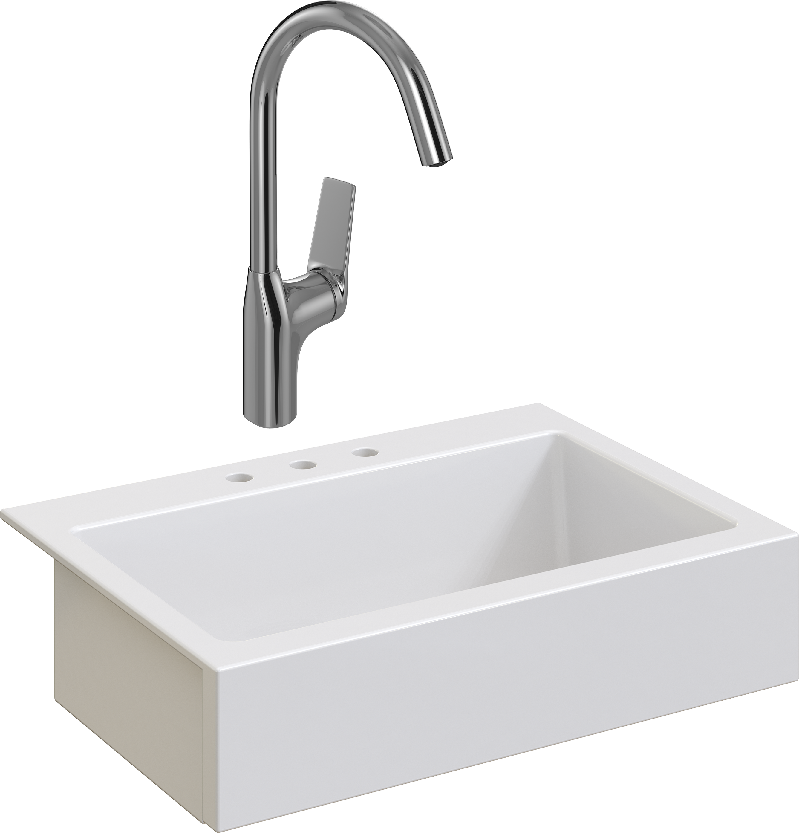 Комплект Мойка Domaci Сиена 50186-101 с 3 отверстиями, белый глянец + Смеситель STWORKI HDA5708XH2