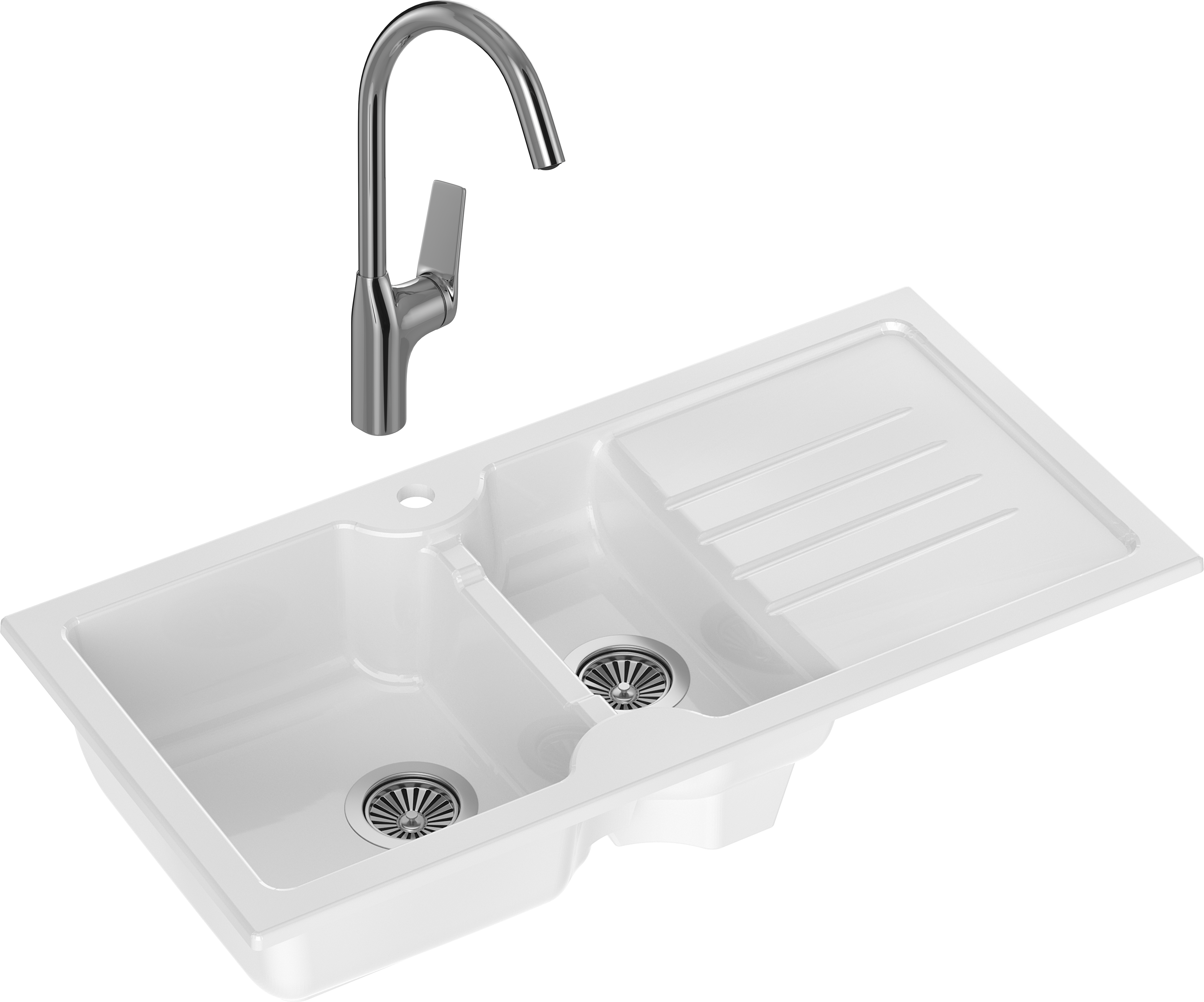 Комплект Мойка Domaci Сиена 54100-101 белый глянец + Смеситель STWORKI HDA5708XH2