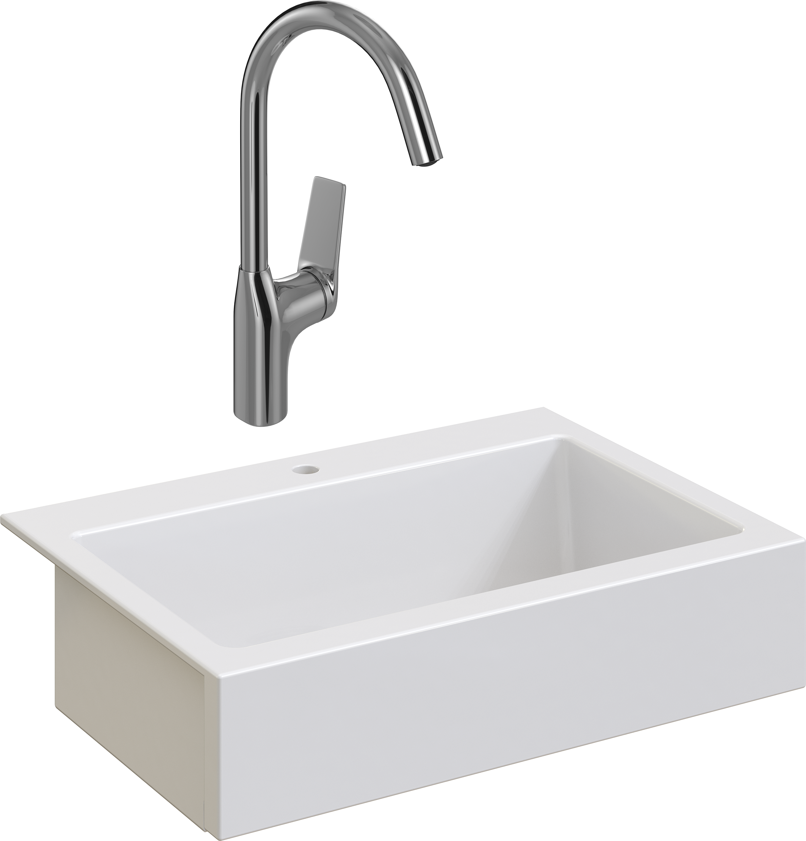 Комплект Мойка Domaci Сиена 50186-101 с 1 отверстием, белый глянец + Смеситель STWORKI HDA5708XH2