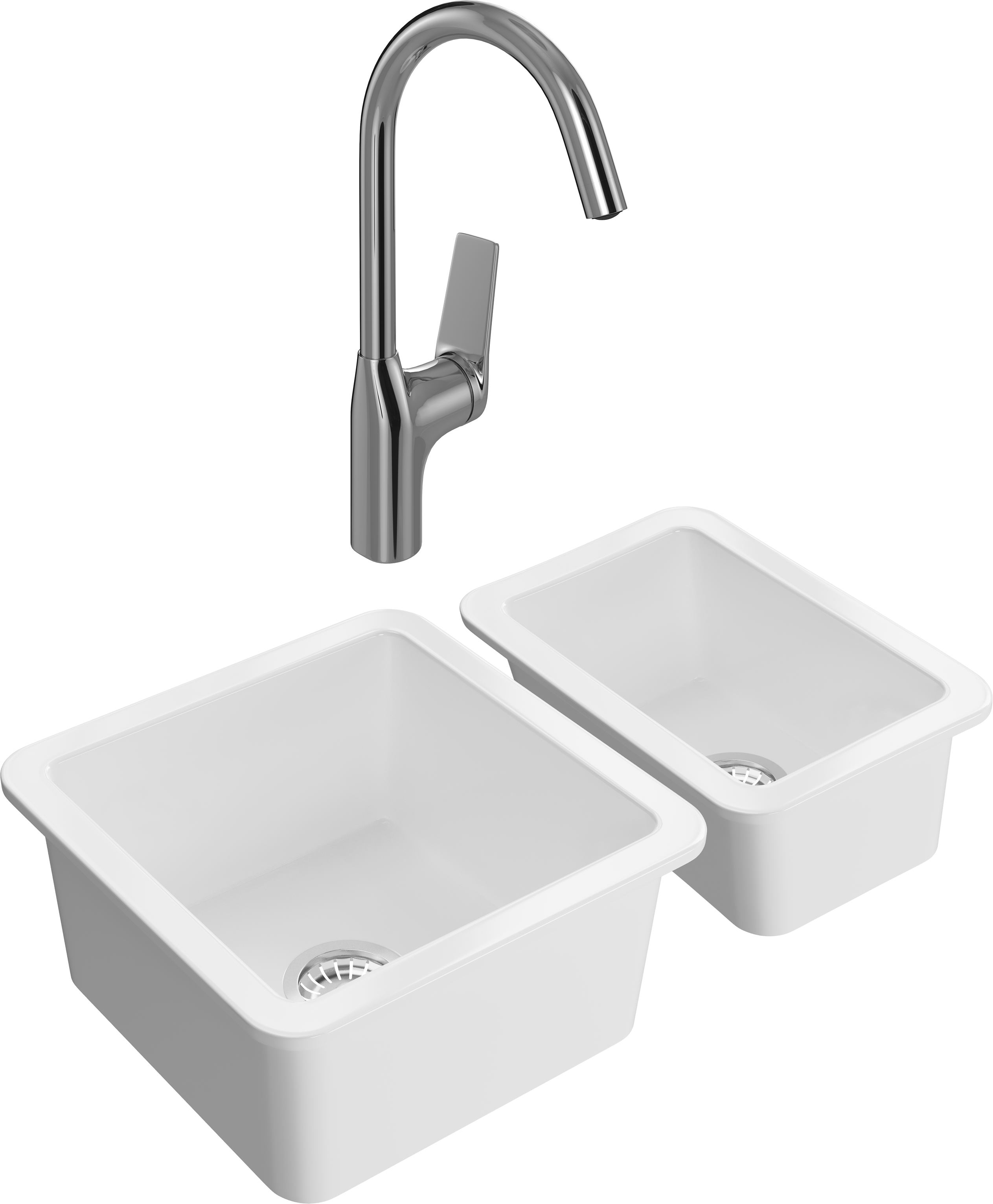 Комплект Мойка Domaci Сиена 50345-101 белый глянец + Мойка 50325-101 белый глянец + Смеситель STWORKI HDA5708XH2