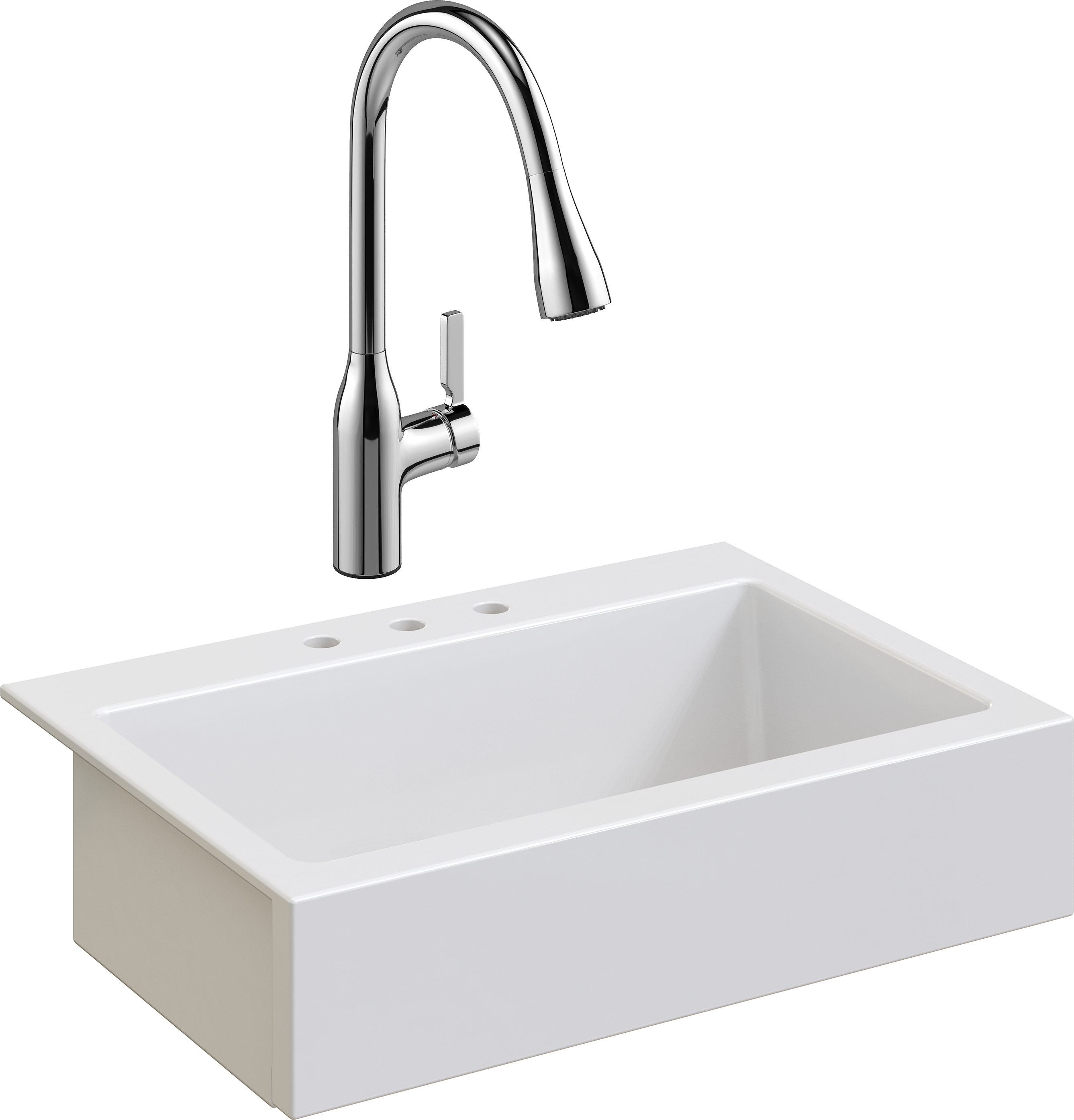 Комплект Мойка кухонная Domaci Сиена 50186-101 с 3 отверстиями, белый глянец + Смеситель STWORKI 33138-123/1BG-IG11