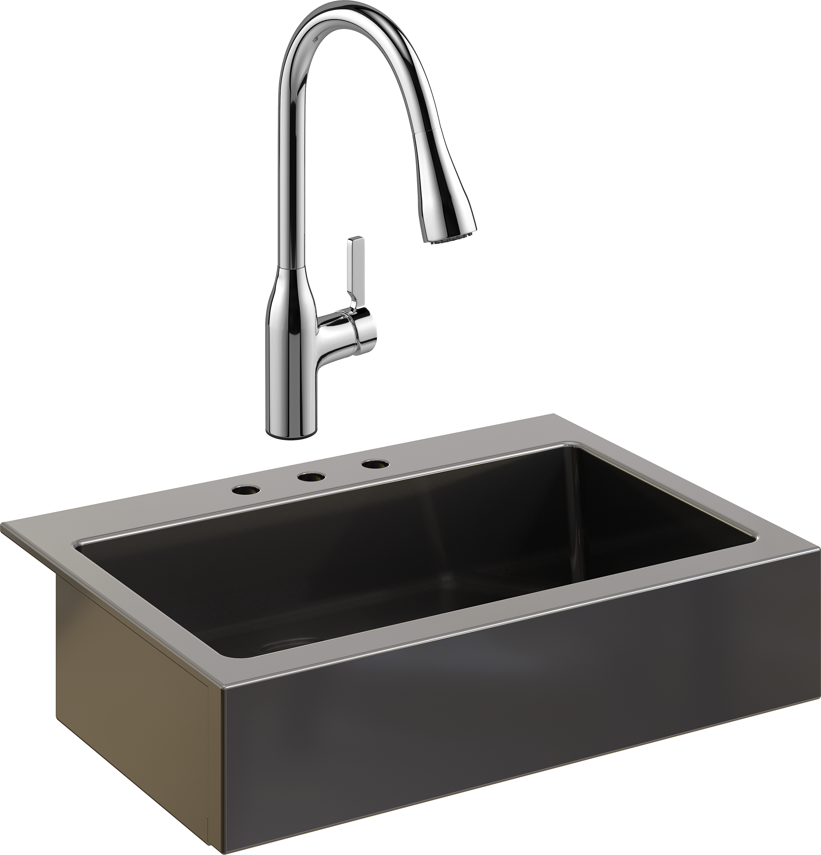 Комплект Мойка кухонная Domaci Сиена 50186-110 с 3 отверстиями, черная матовая + Смеситель STWORKI 33138-123/1BG-IG11