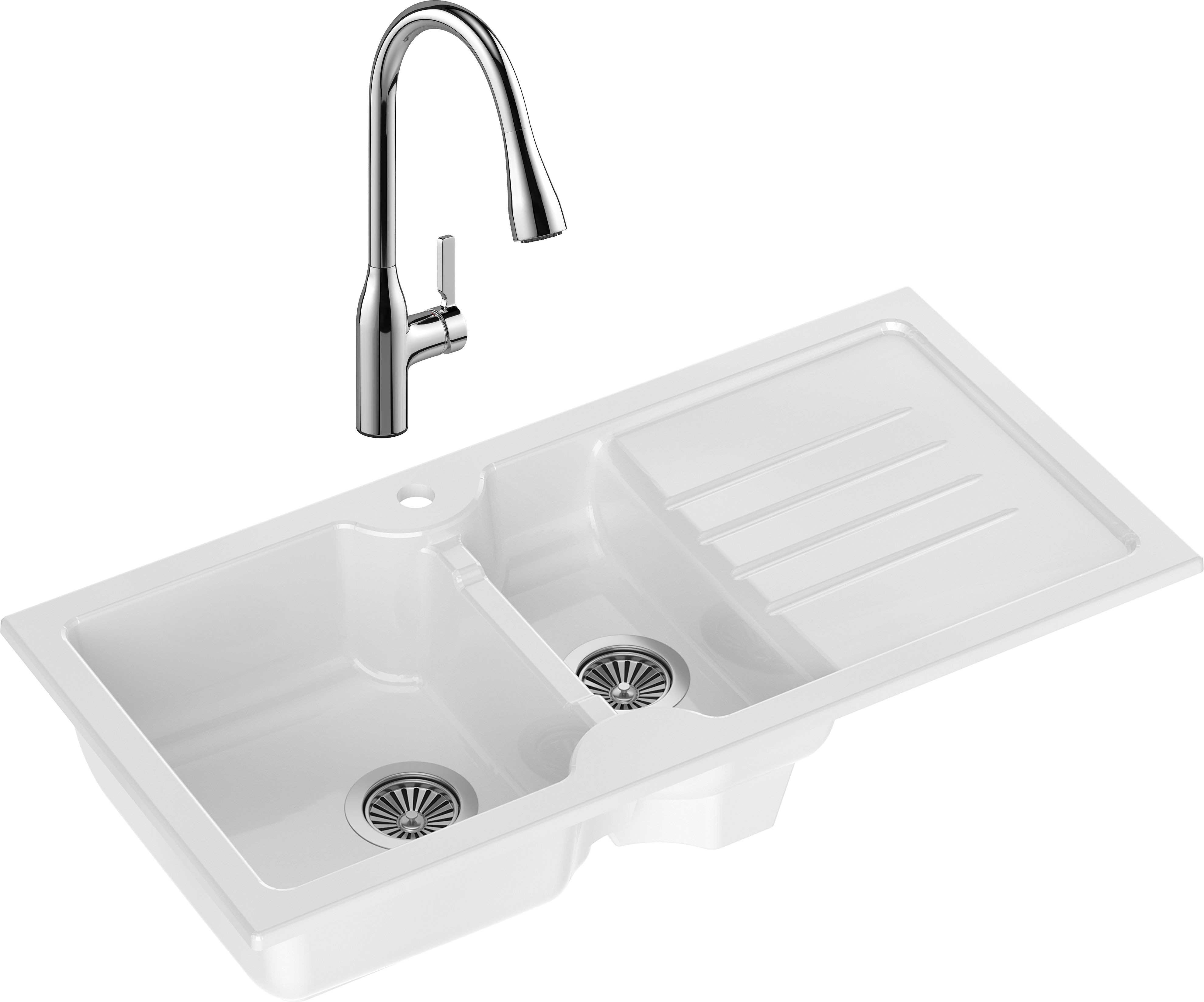Комплект Мойка Domaci Сиена 54100-101 белый глянец + Смеситель STWORKI 33138-123/1BG-IG11