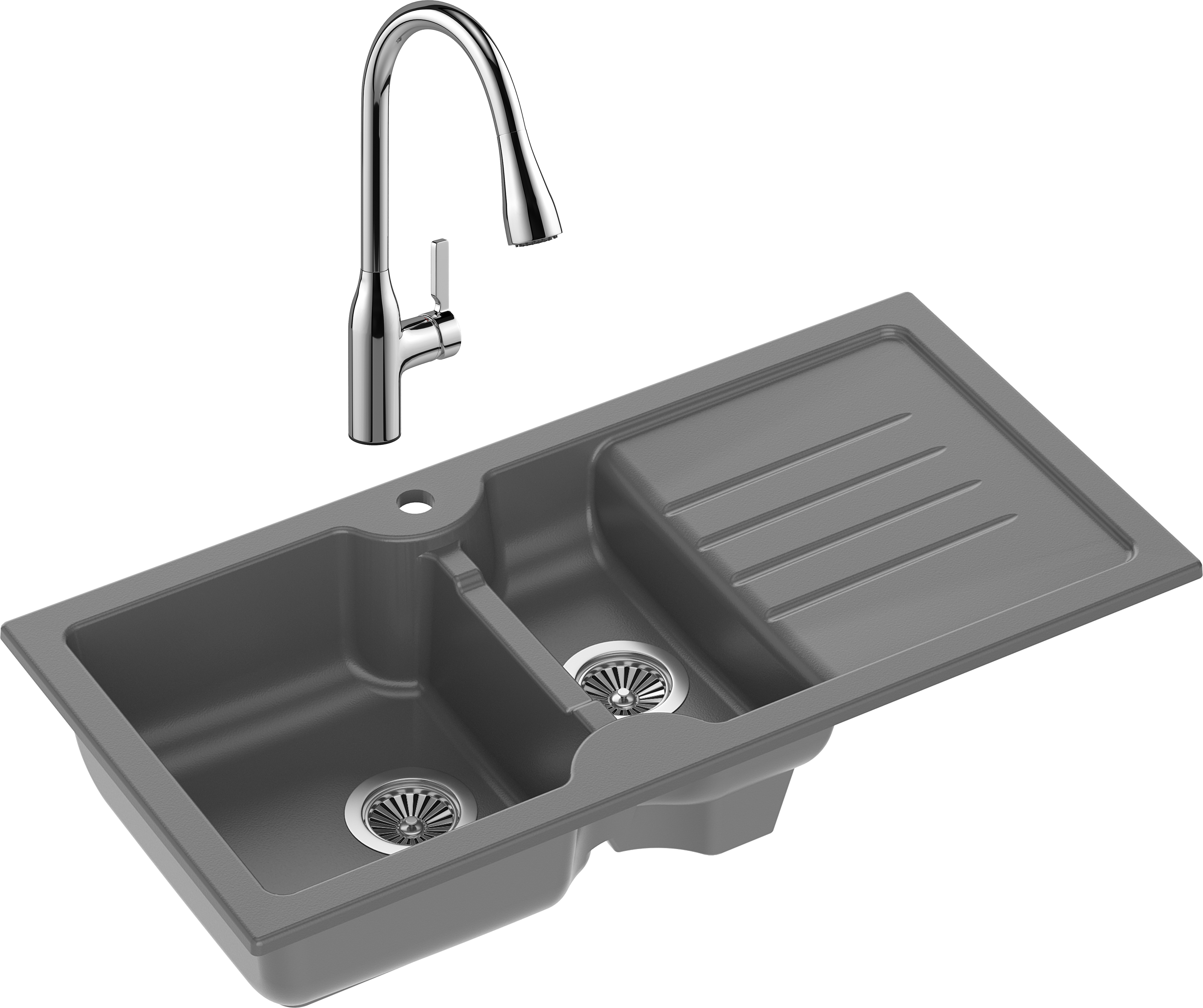 Комплект Мойка Domaci Сиена 54100-112 антрацит + Смеситель STWORKI 33138-123/1BG-IG11