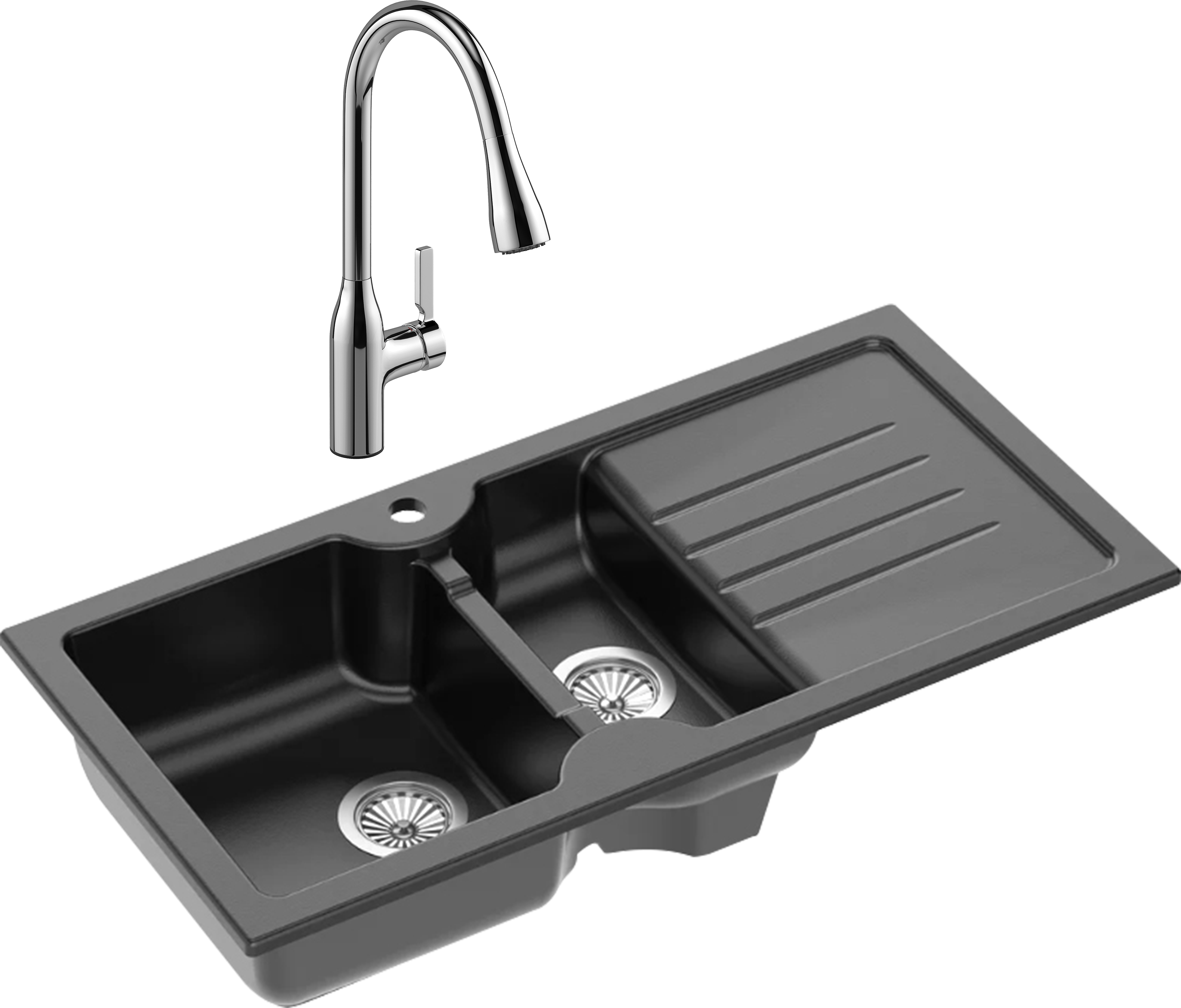 Комплект Мойка Domaci Сиена 54100-110 черная матовая + Смеситель STWORKI 33138-123/1BG-IG11