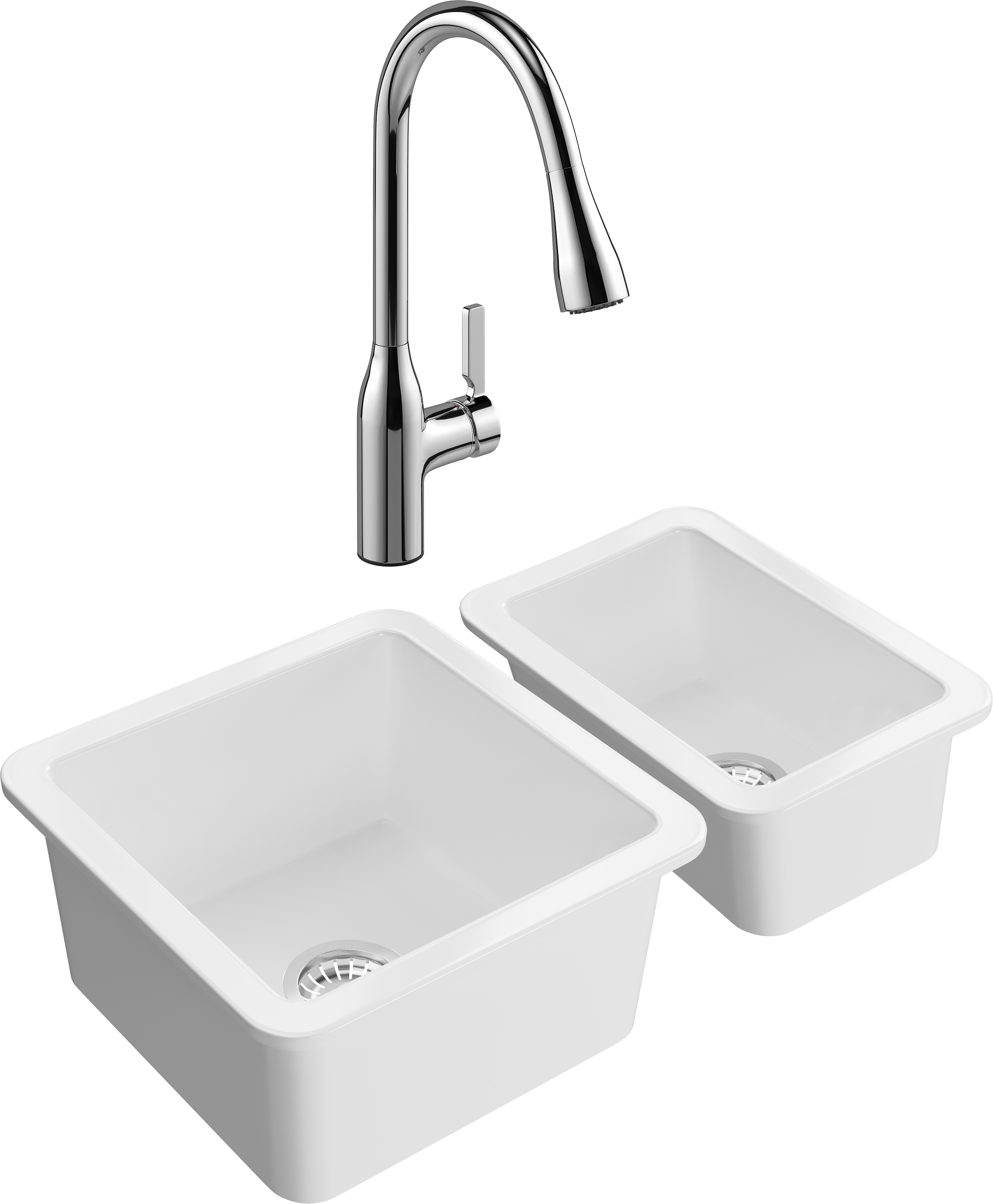 Комплект Мойка Domaci Сиена 50345-101 белый глянец + Мойка 50325-101 белый глянец + Смеситель STWORKI 33138-123/1BG-IG11