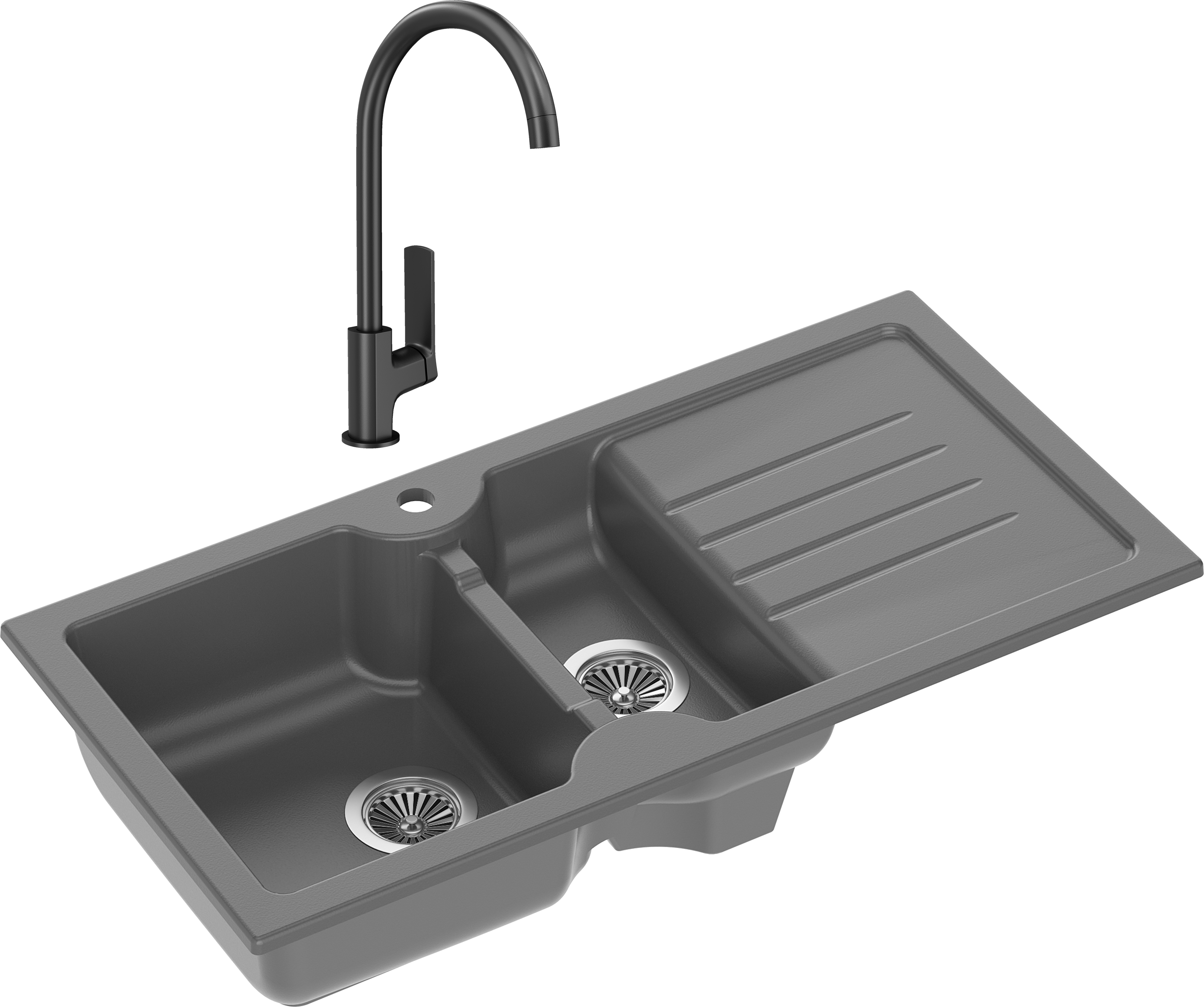 Комплект Мойка Domaci Сиена 54100-112 антрацит + Смеситель STWORKI HWX5015-P01BK