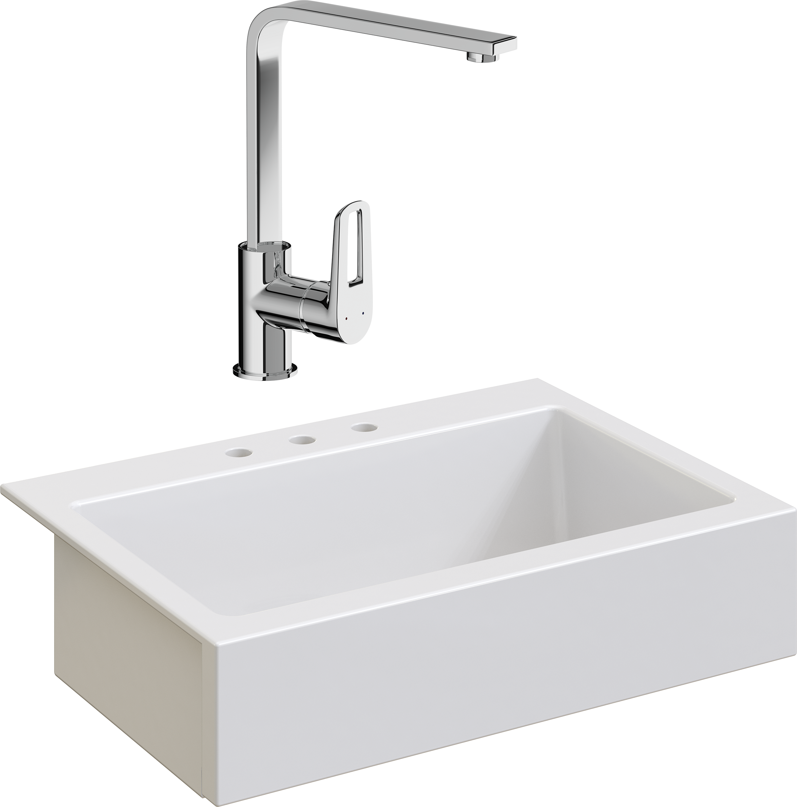 Комплект Мойка Domaci Сиена 50186-101 с 3 отверстиями, белый глянец + Смеситель STWORKI HDA3338XH