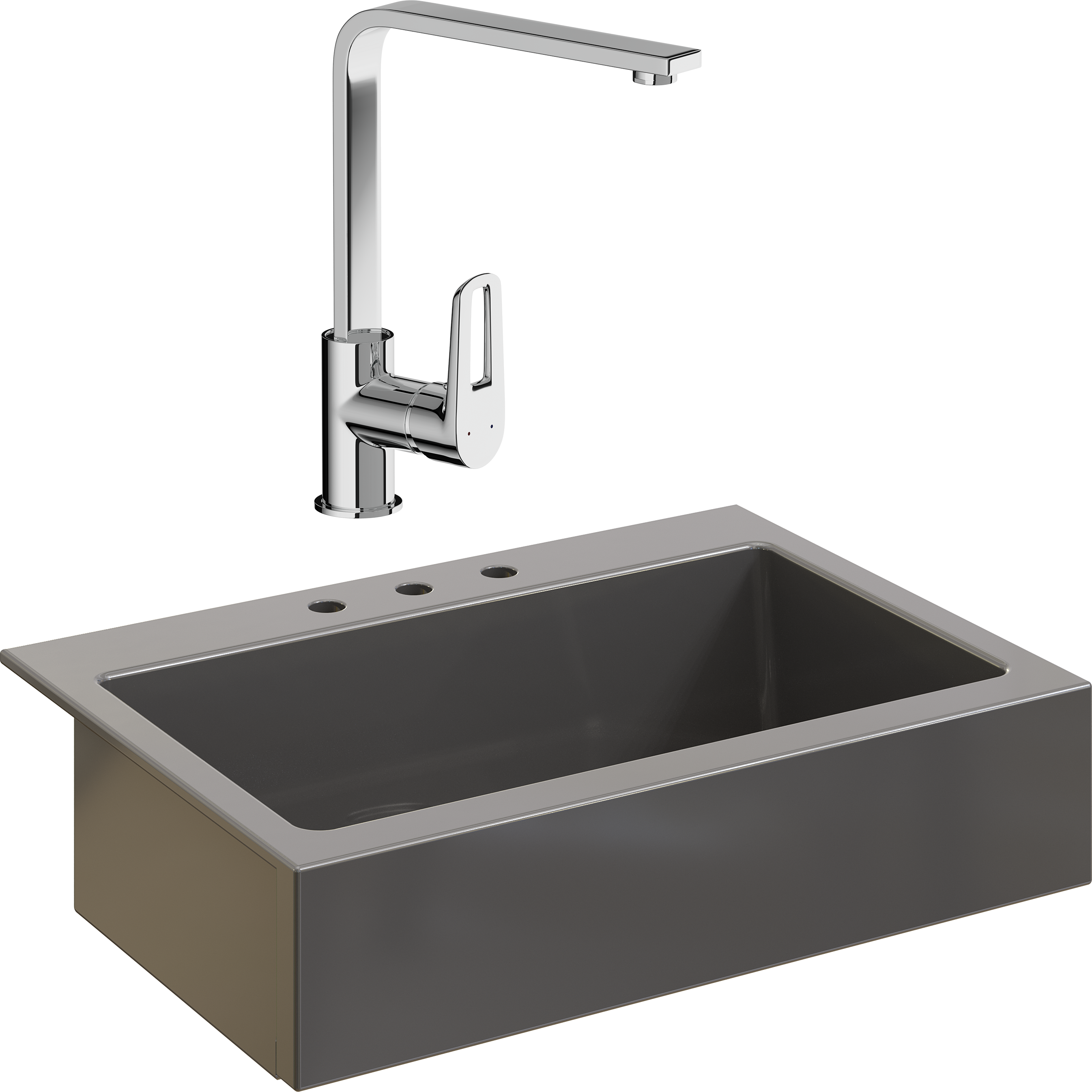 Комплект Мойка Domaci Сиена 50186-112 с 3 отверстиями, антрацит + Смеситель STWORKI HDA3338XH