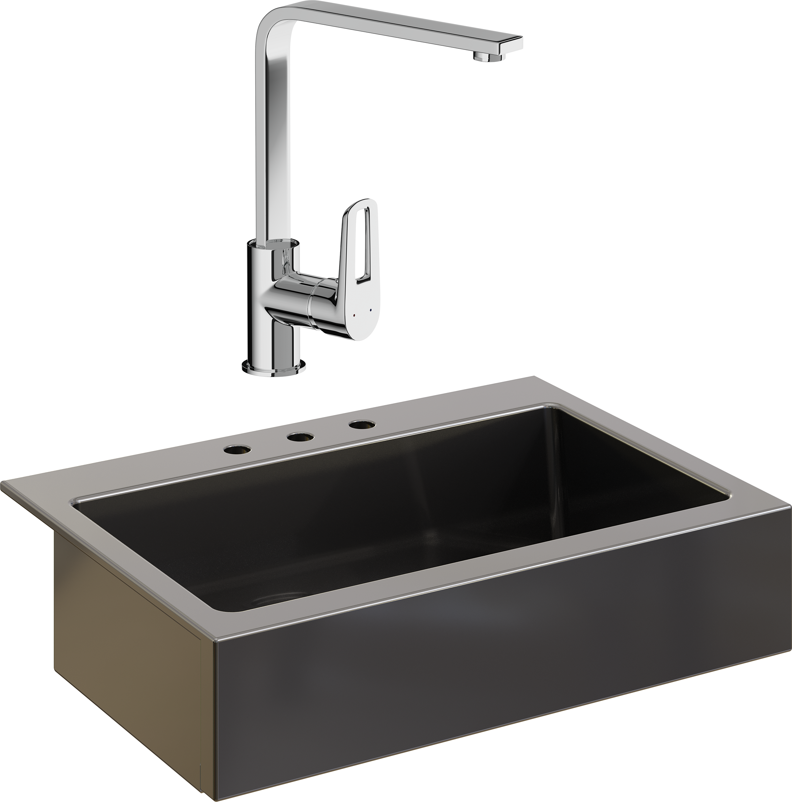 Комплект Мойка Domaci Сиена 50186-110 с 3 отверстиями, черная матовая + Смеситель STWORKI