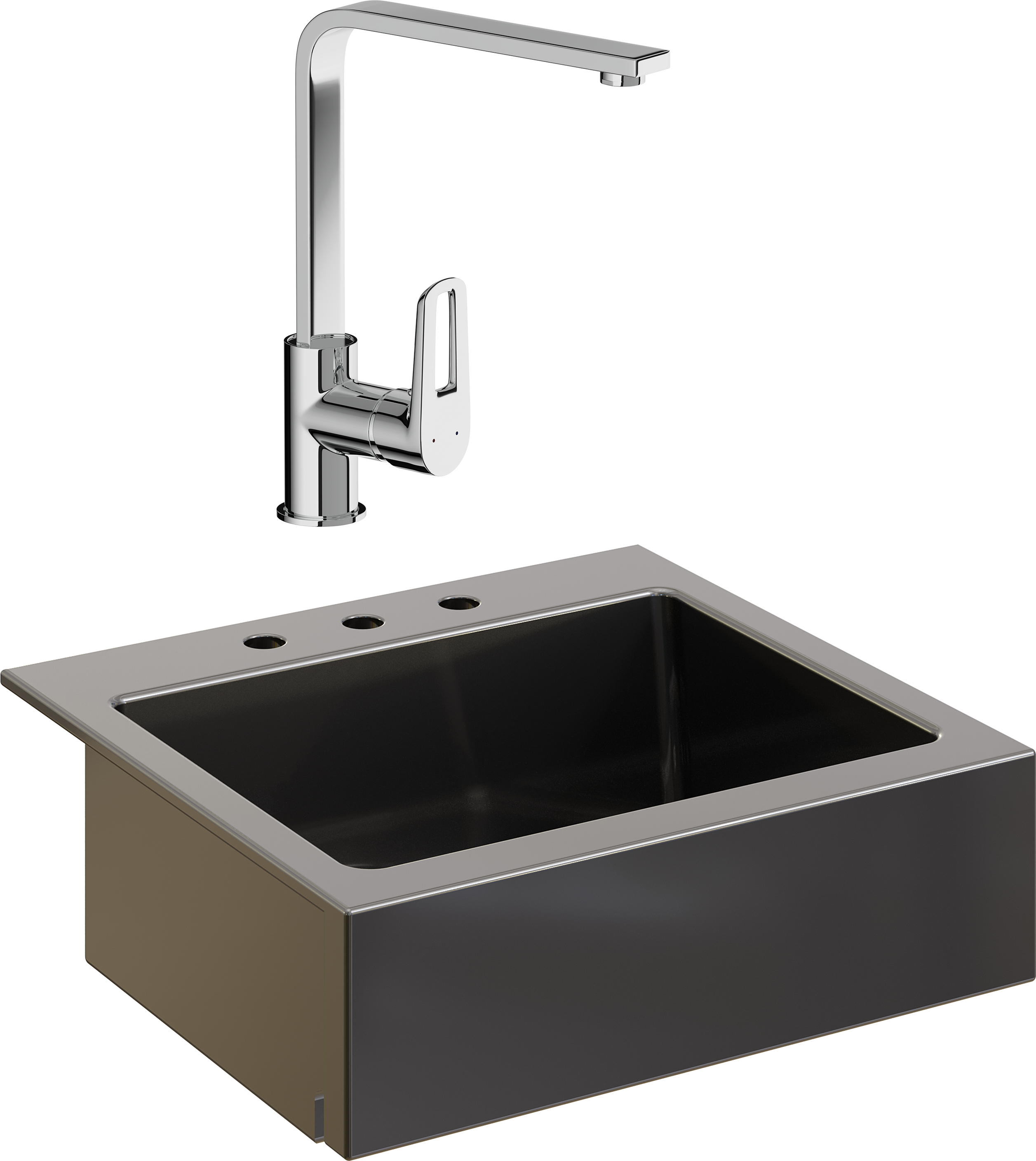 Комплект Мойка Domaci Сиена 50166-110 с 3 отверстиями, черная матовая + Смеситель STWORKI