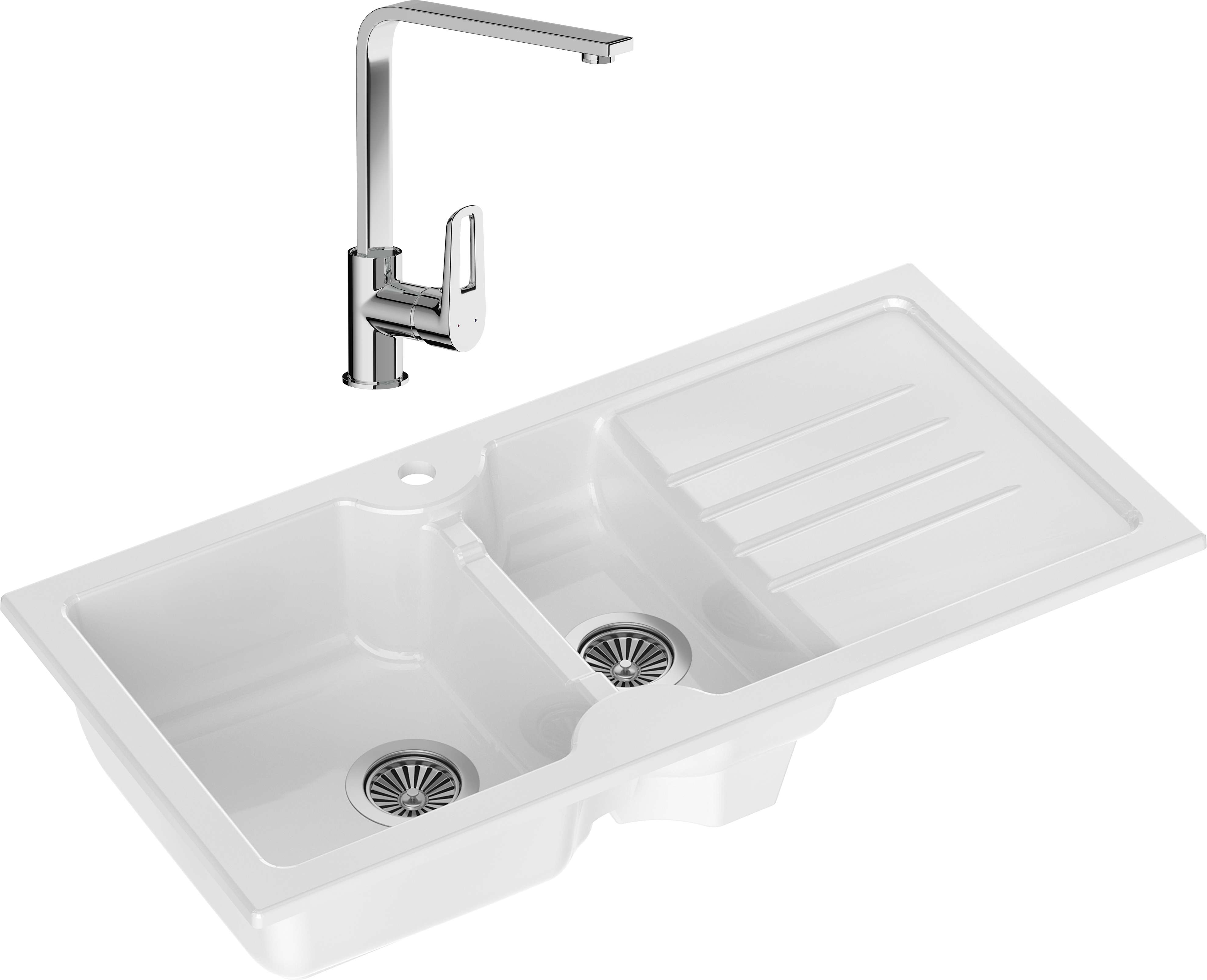 Комплект Мойка Domaci Сиена 54100-101 белый глянец + Смеситель STWORKI HDA3338XH