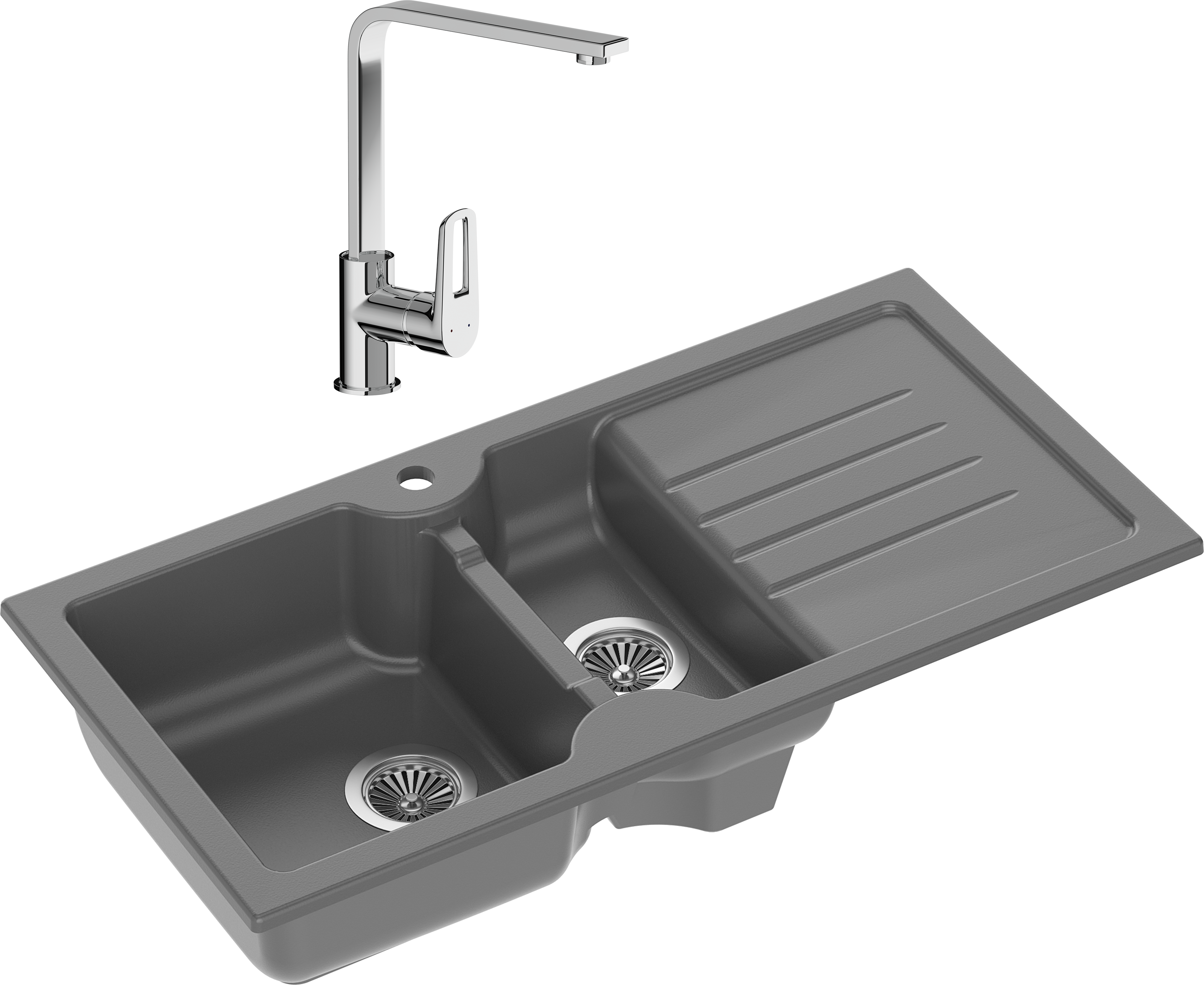 Комплект Мойка Domaci Сиена 54100-112 антрацит + Смеситель STWORKI HDA3338XH