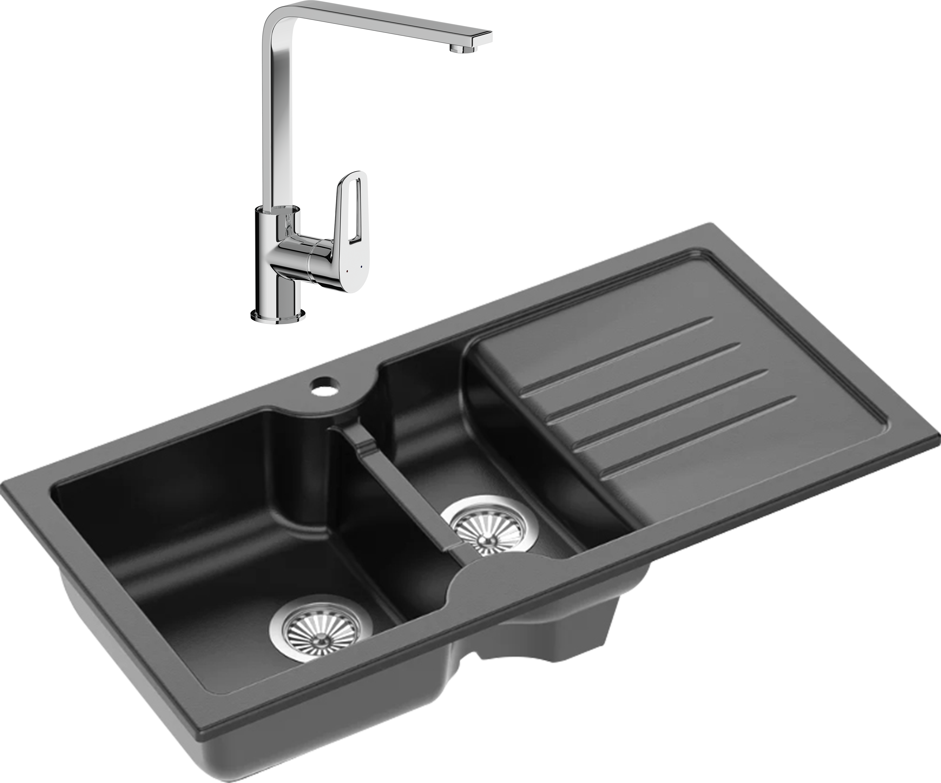Комплект Мойка Domaci Сиена 54100-110 черная матовая + Смеситель STWORKI HDA3338XH