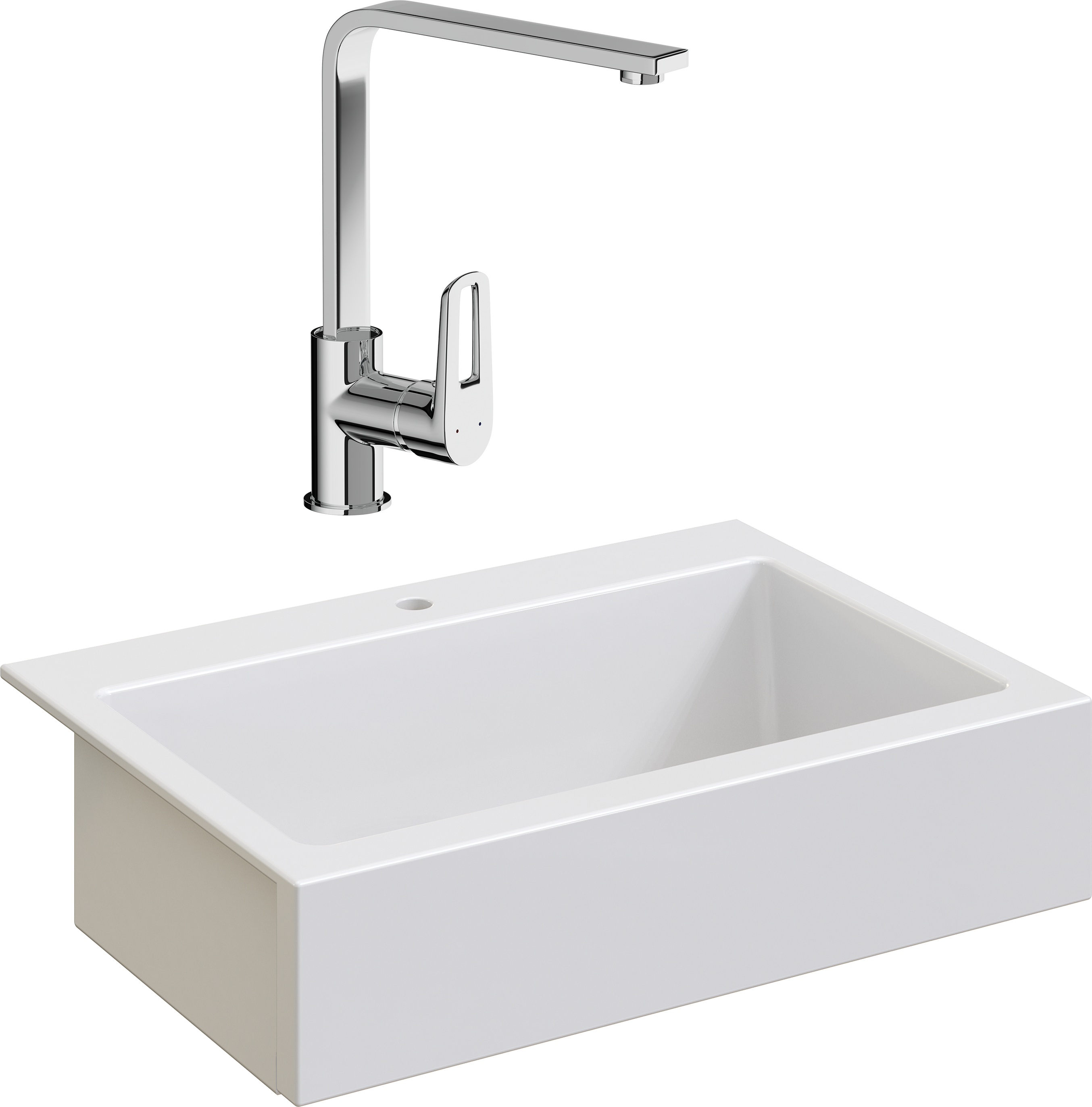 Комплект Мойка Domaci Сиена 50186-101 с 1 отверстием, белый глянец + Смеситель STWORKI HDA3338XH