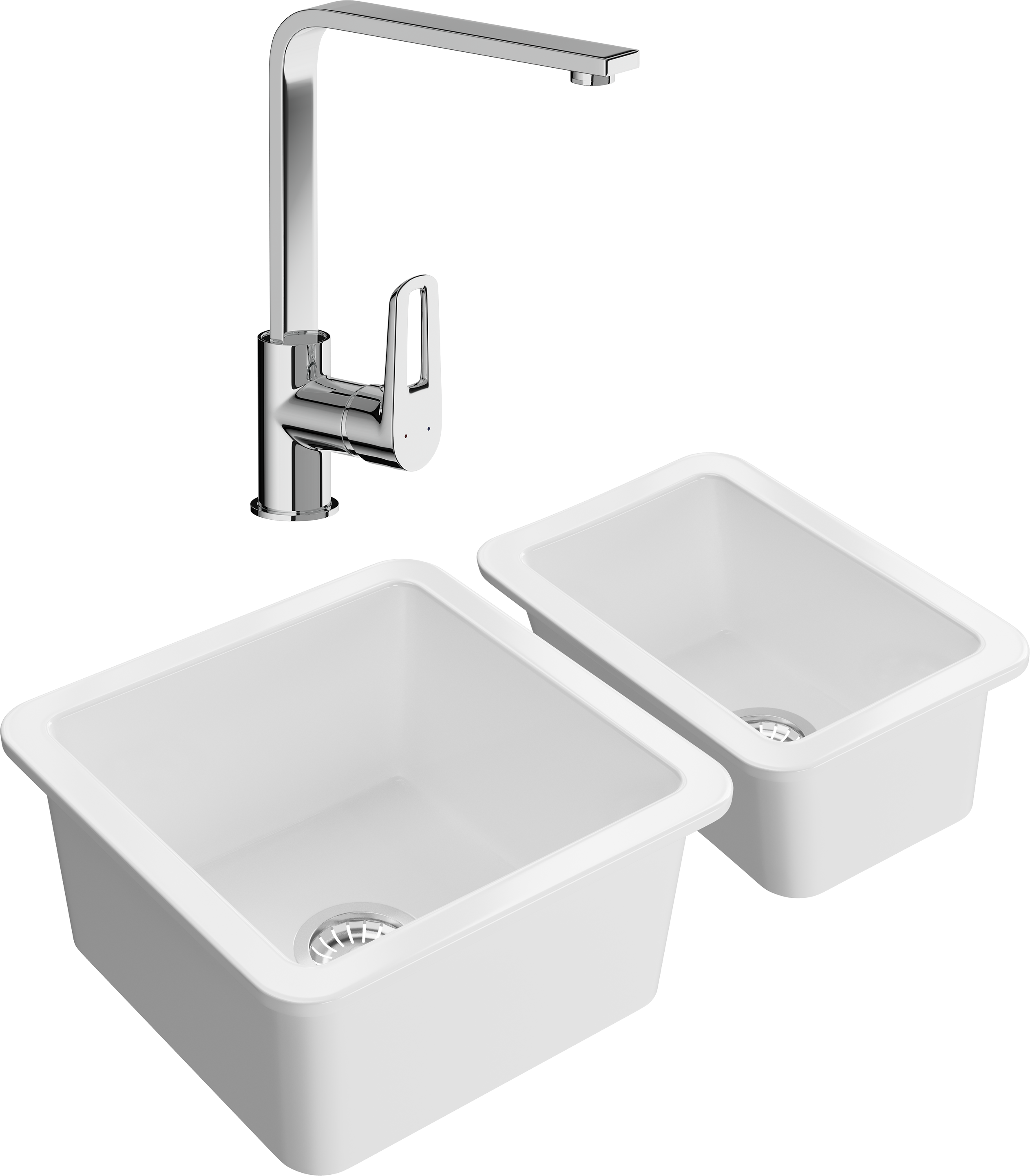 Комплект Мойка Domaci Сиена 50345-101 белый глянец + Мойка 50325-101 белый глянец + Смеситель STWORKI HDA3338XH