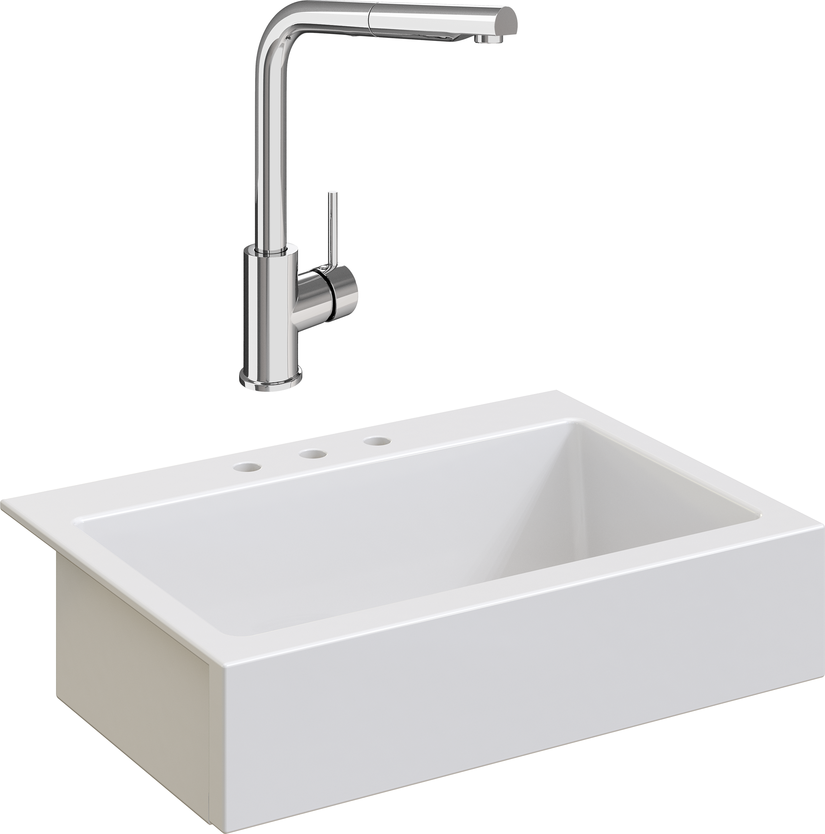 Комплект Мойка кухонная Domaci Сиена 50186-101 с 3 отверстиями, белый глянец + Смеситель STWORKI HDN1309XH