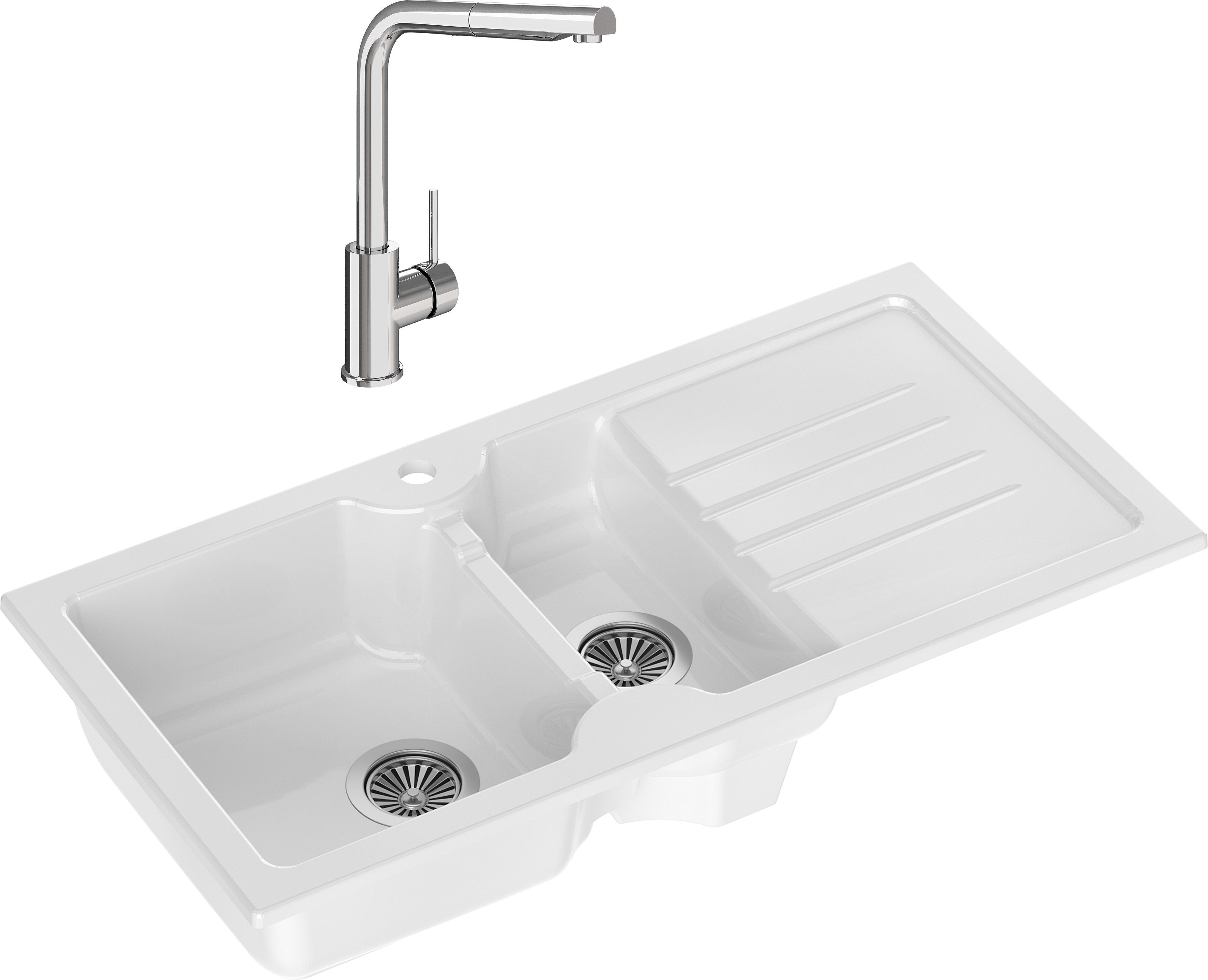 Комплект Мойка кухонная Domaci Сиена 54100-101 белый глянец + Смеситель STWORKI HDN1309XH