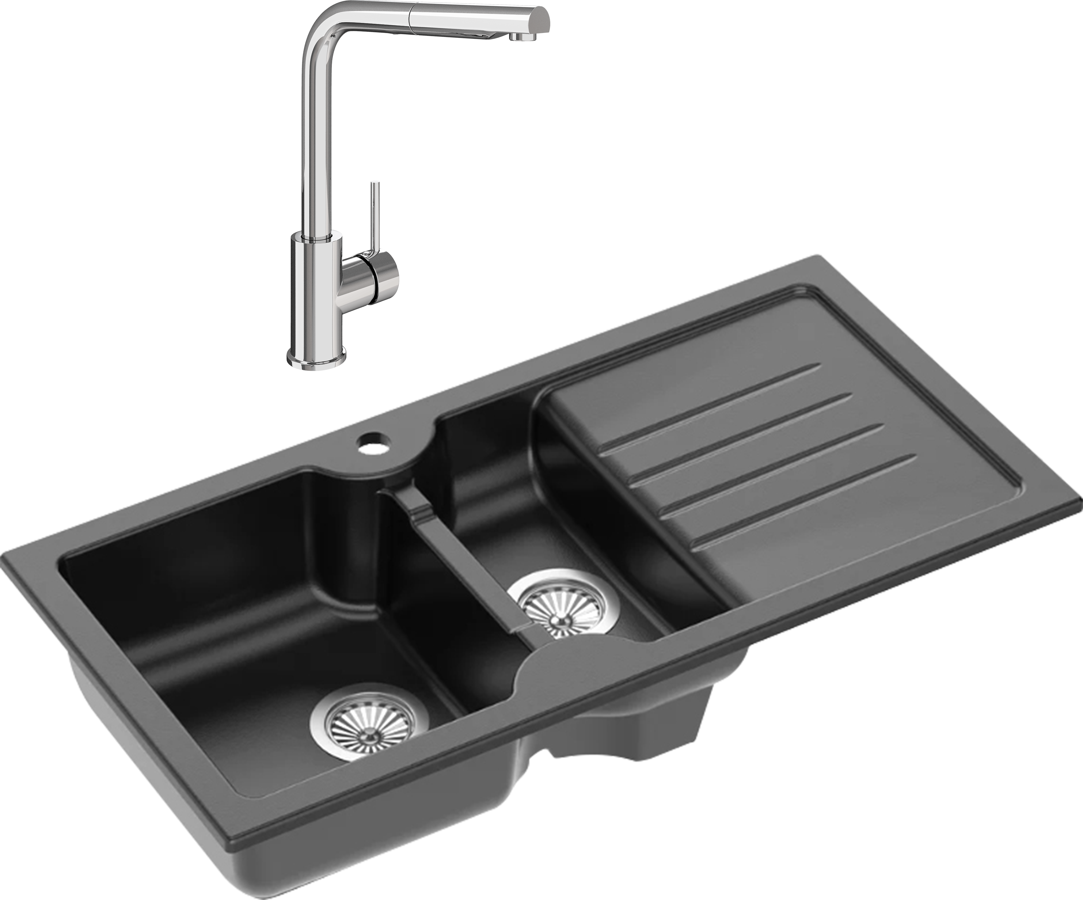 Комплект Мойка кухонная Domaci Сиена 54100-110 черная матовая + Смеситель STWORKI HDN1309XH