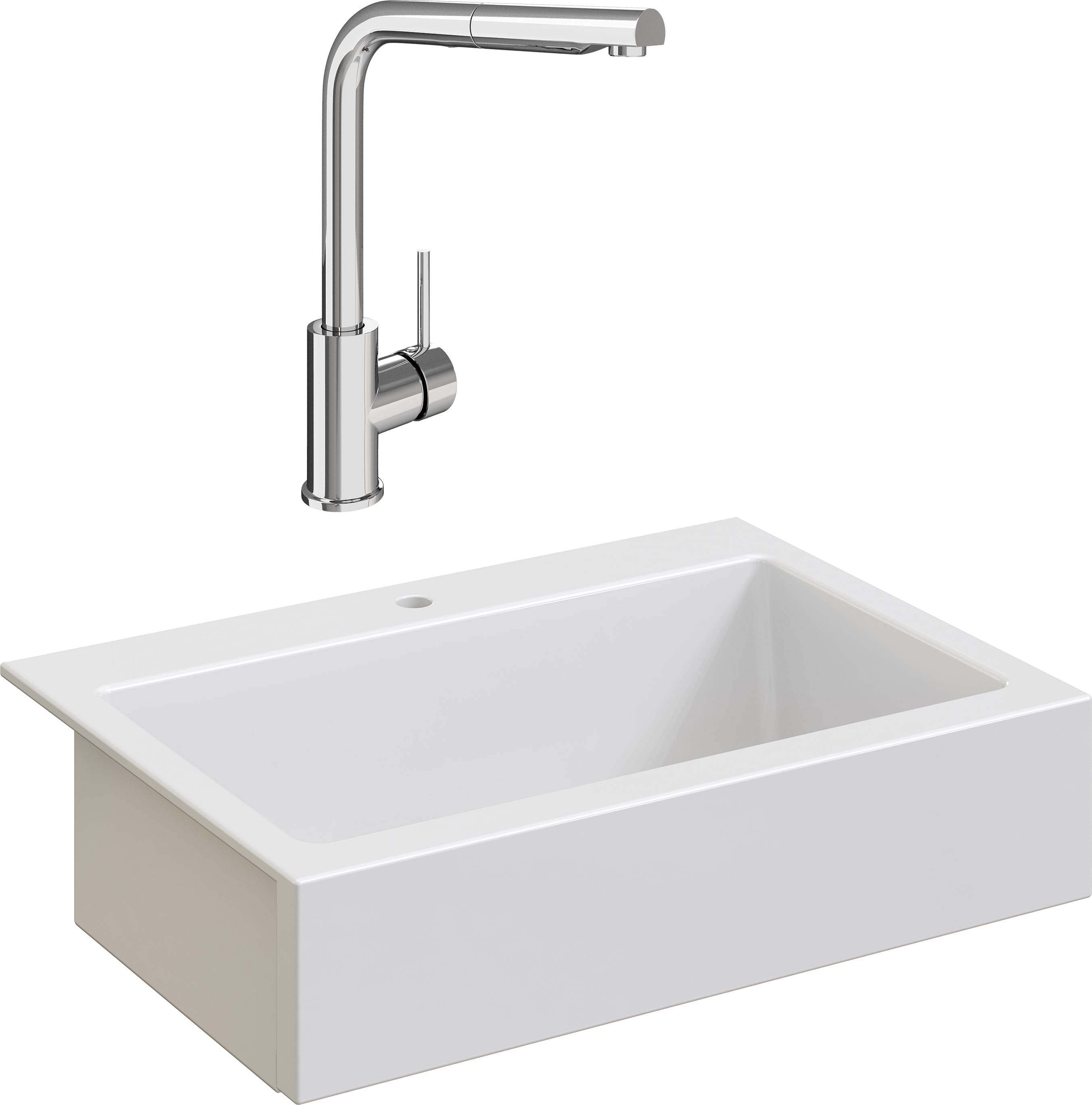 Комплект Мойка кухонная Domaci Сиена 50186-101 с 1 отверстием, белый глянец + Смеситель STWORKI HDN1309XH