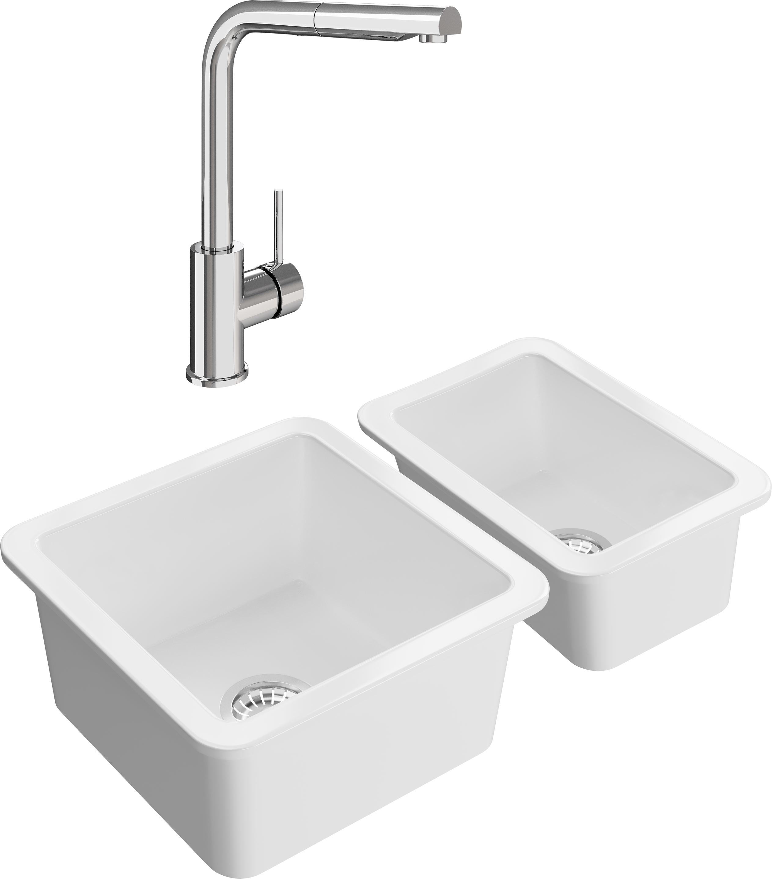 Комплект Мойка кухонная Domaci Сиена 50345-101 белый глянец + Мойка 50325-101 белый глянец + Смеситель STWORKI HDN1309XH