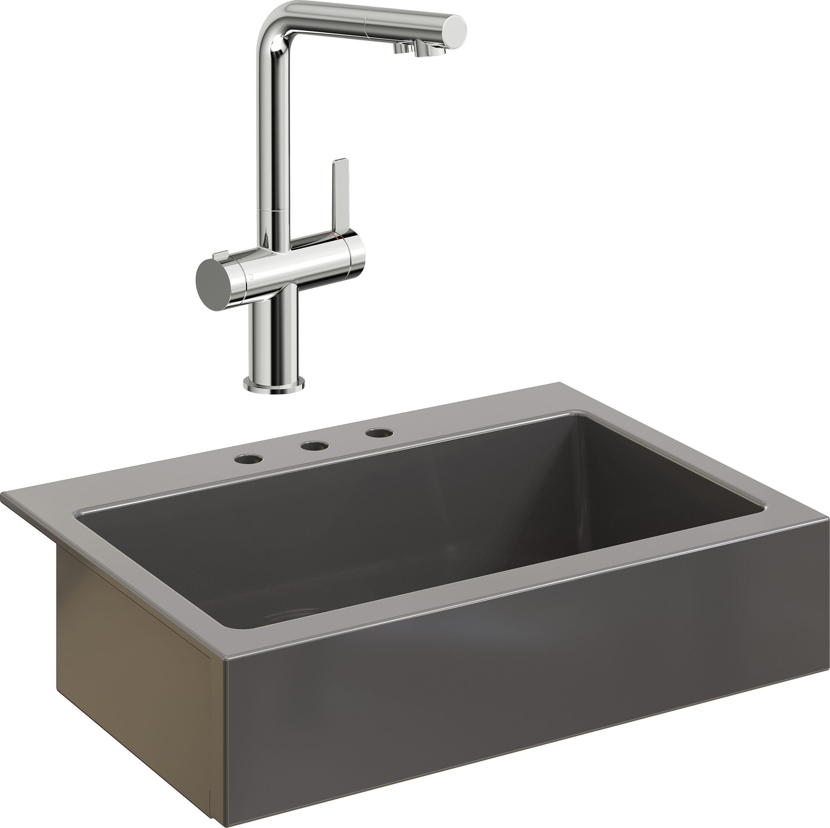 Комплект Мойка Domaci Сиена 50186-112 с 3 отверстиями, антрацит + Смеситель STWORKI 23020-648/1BG-IG11