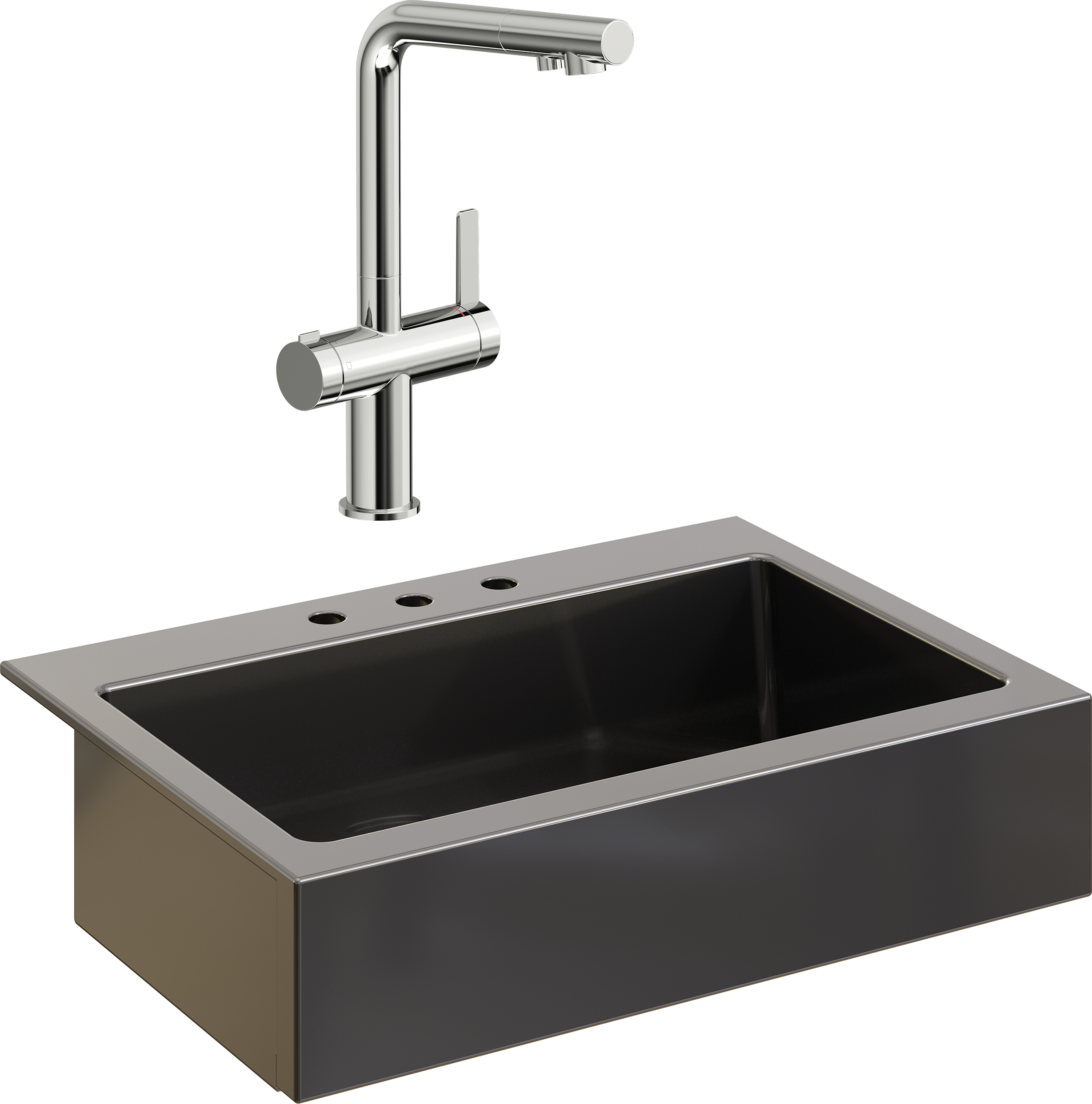 Комплект Мойка Domaci Сиена 50186-110 с 3 отверстиями, черная матовая + Смеситель STWORKI 23020-648/1BG-IG11