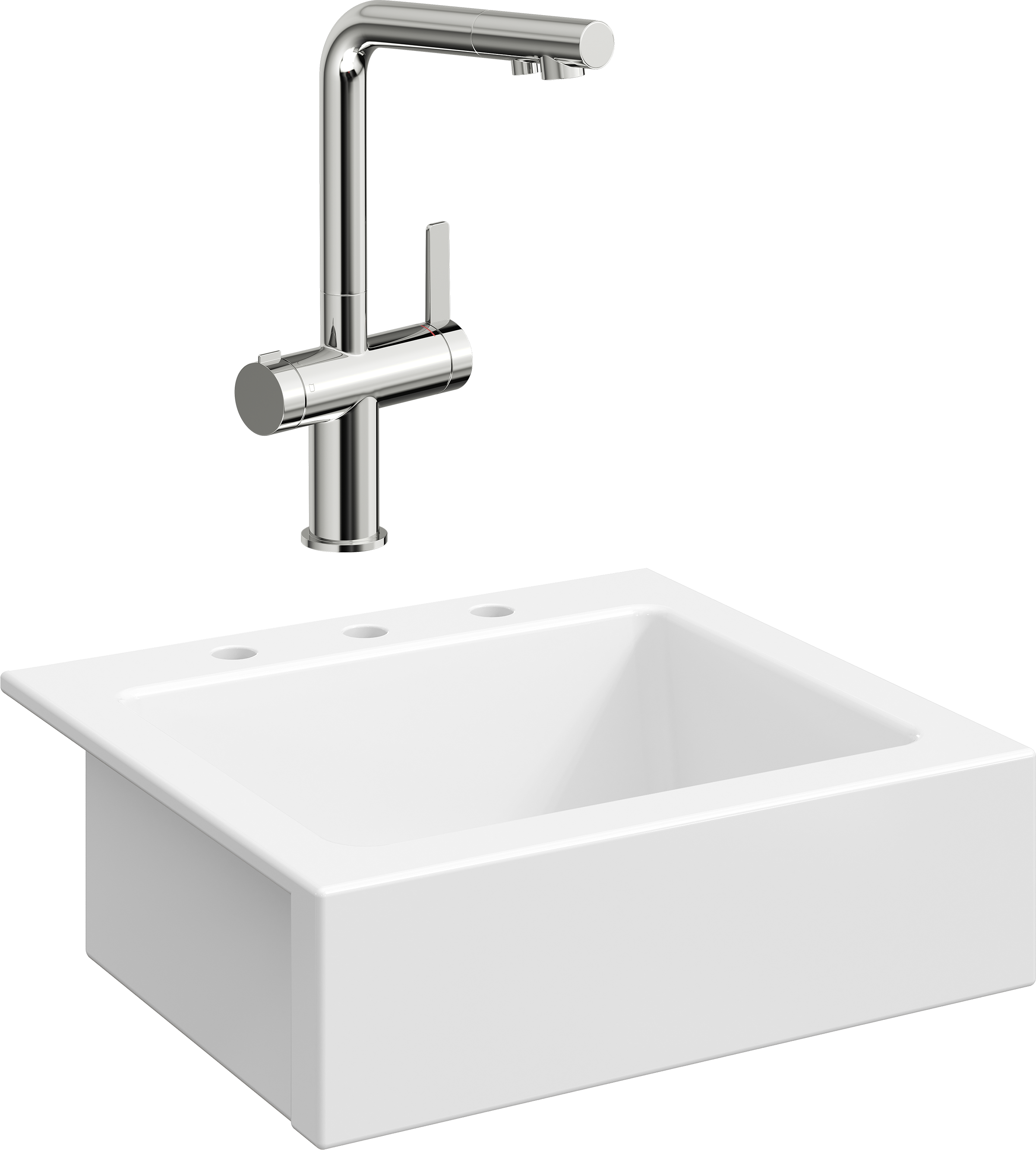 Комплект Мойка Domaci Сиена 50166-101 с 3 отверстиями, белый глянец + Смеситель STWORKI 23020-648/1BG-IG11