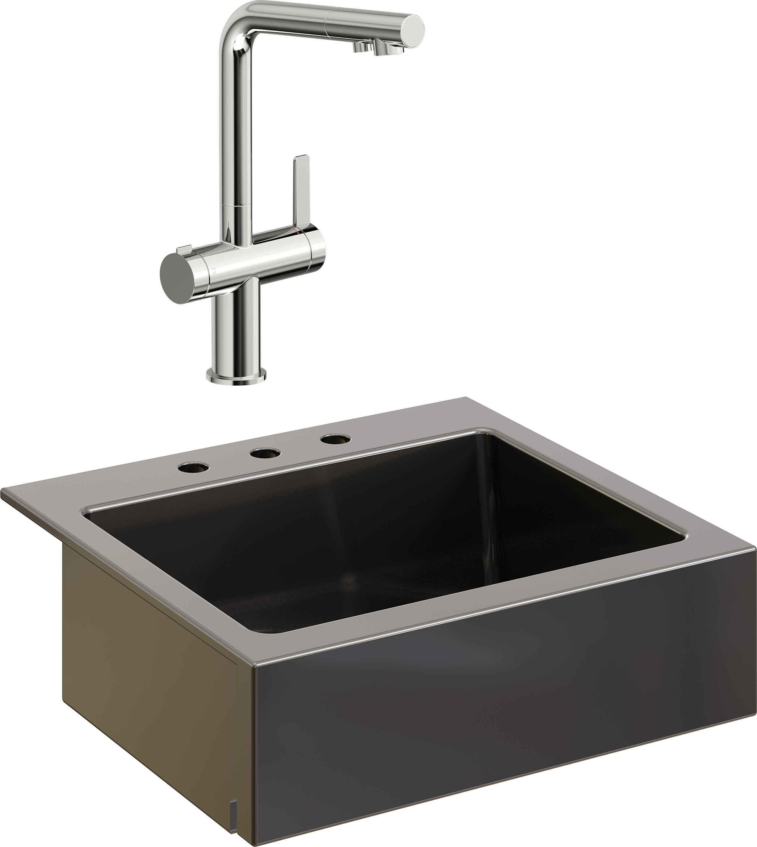 Комплект Мойка Domaci Сиена 50166-110 с 3 отверстиями, черная матовая + Смеситель STWORKI 23020-648/1BG-IG11