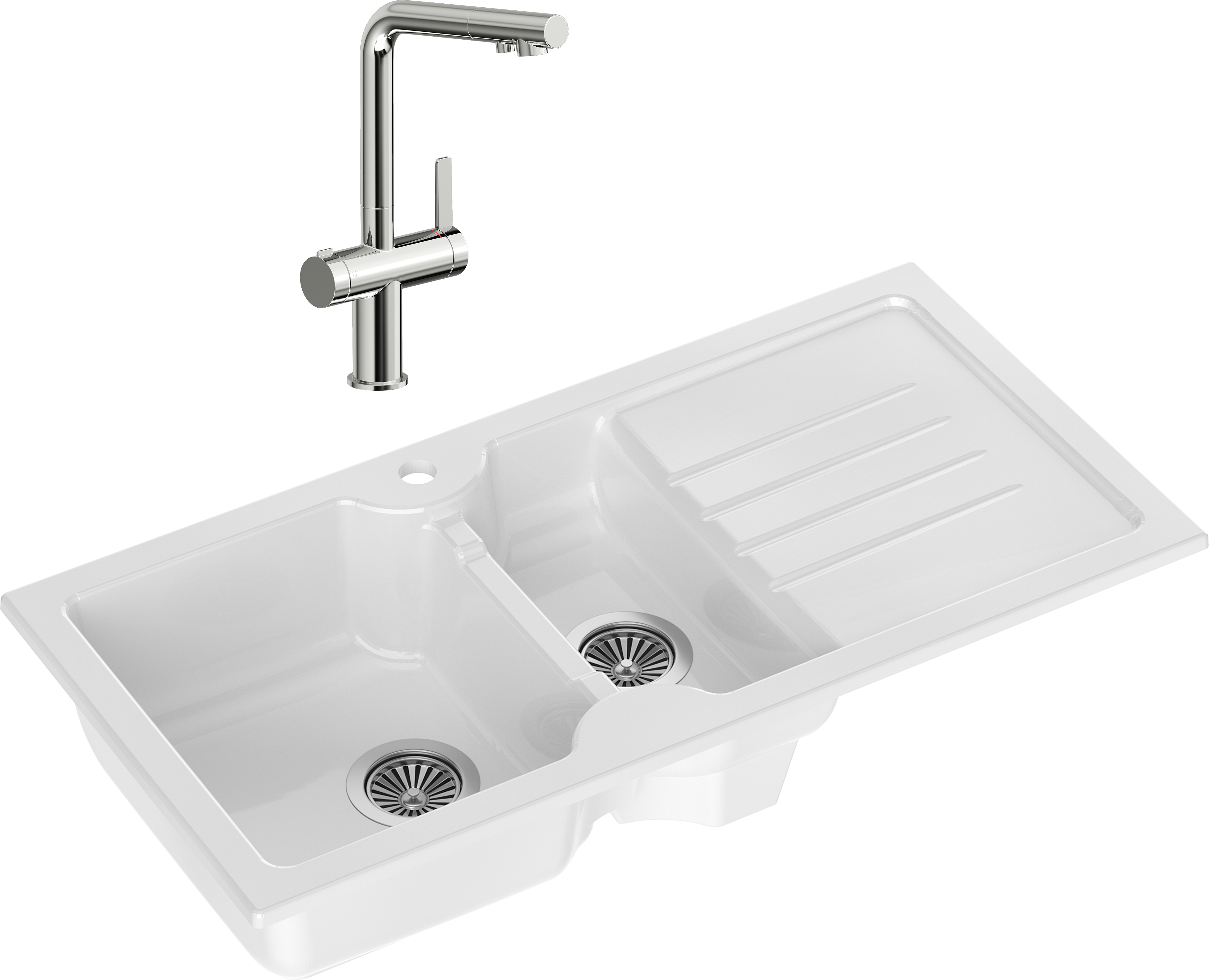 Комплект Мойка Domaci Сиена 54100-101 белый глянец + Смеситель STWORKI 23020-648/1BG-IG11