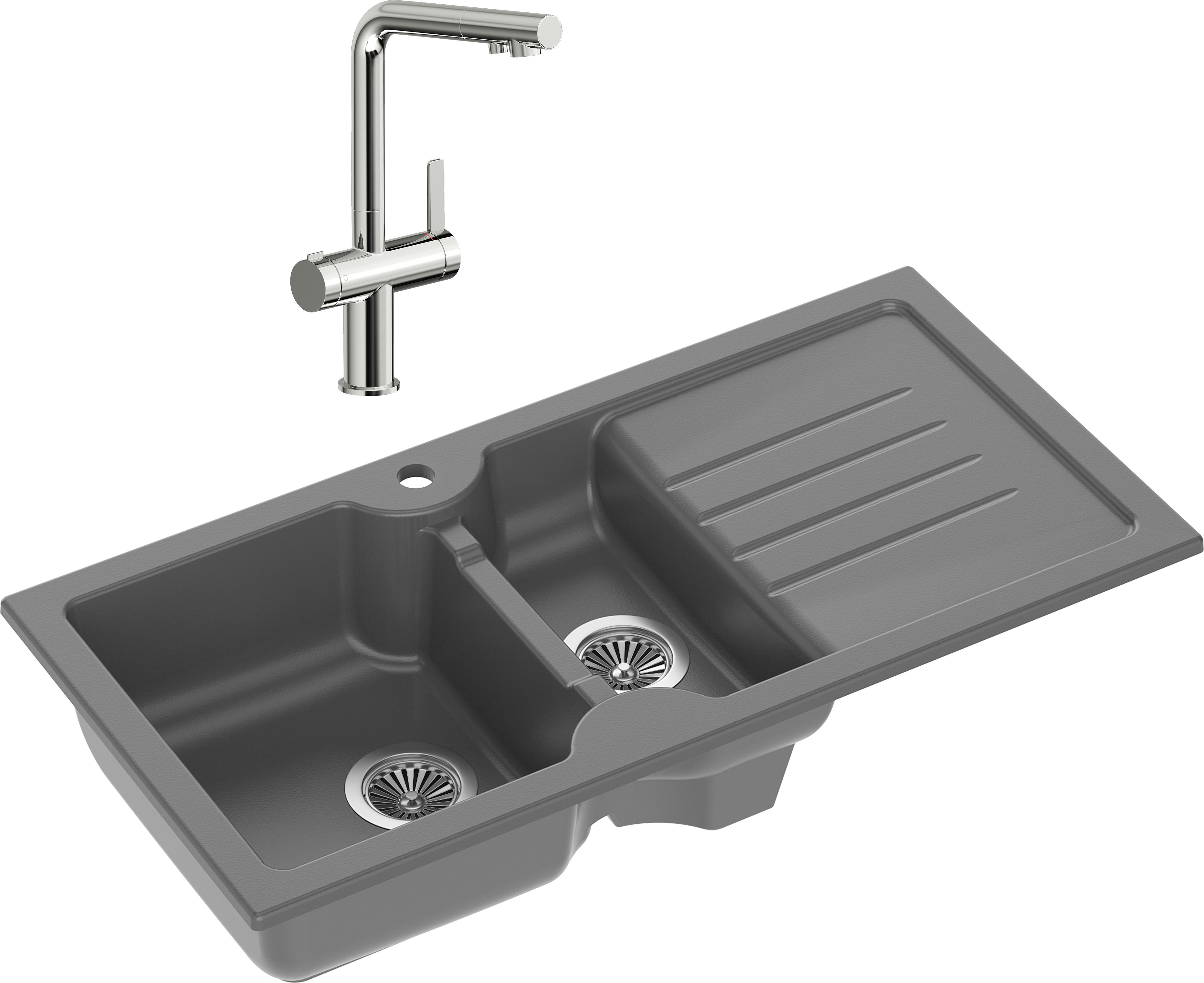 Комплект Мойка Domaci Сиена 54100-112 антрацит + Смеситель STWORKI 23020-648/1BG-IG11