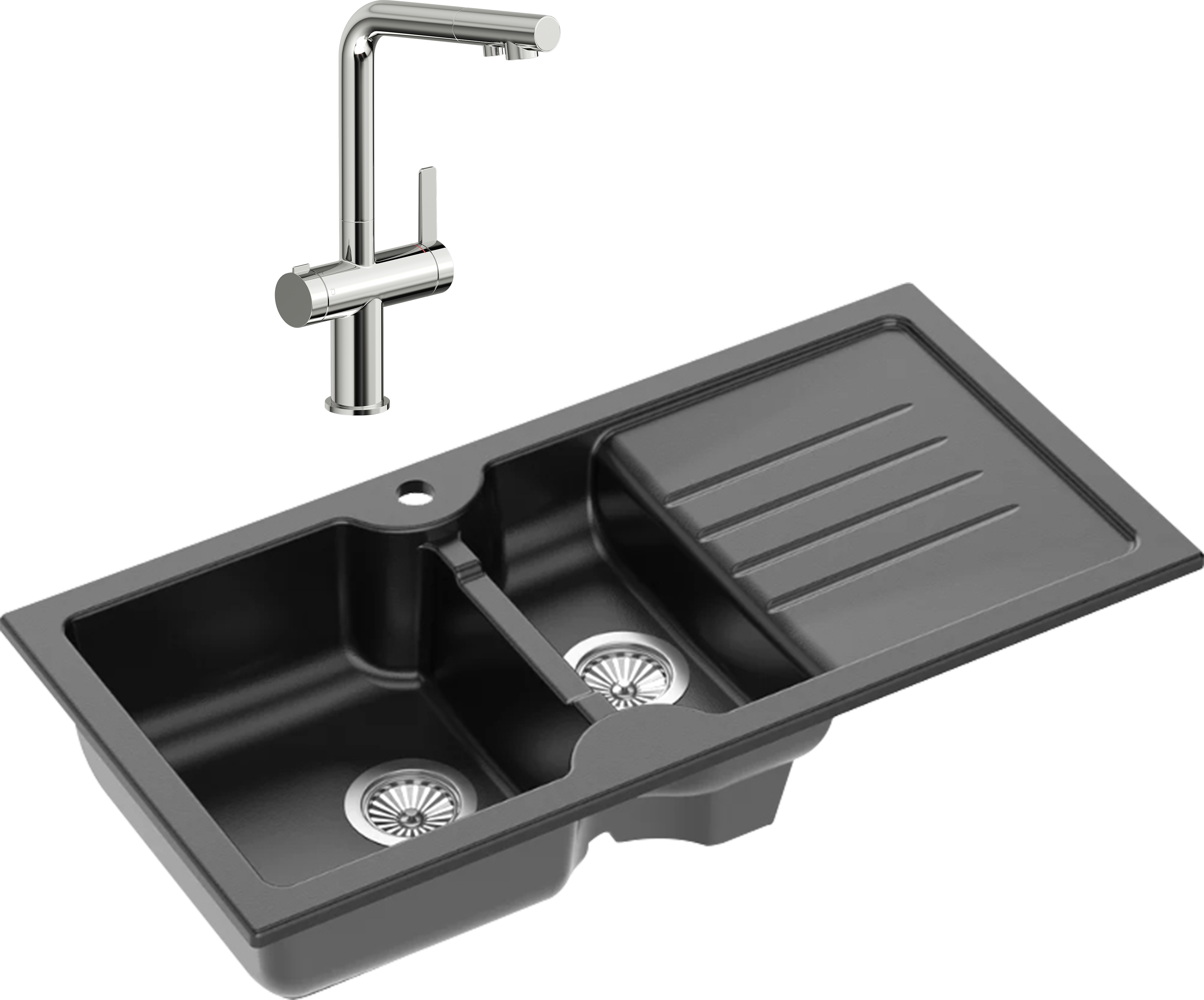 Комплект Мойка Domaci Сиена 54100-110 черная матовая + Смеситель STWORKI 23020-648/1BG-IG11