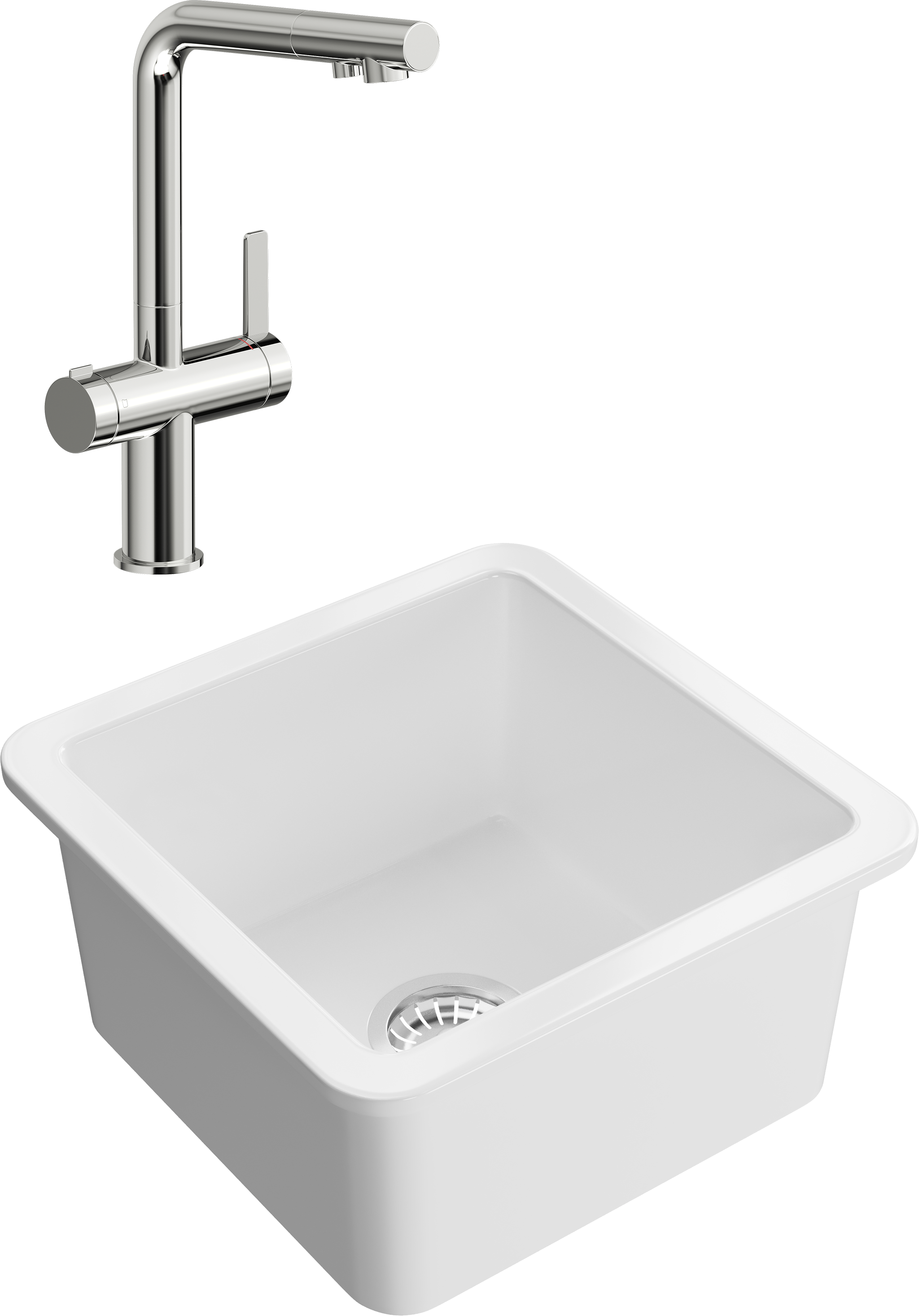 Комплект Мойка Domaci Сиена 50345-101 белый глянец + Смеситель STWORKI 23020-648/1BG-IG11