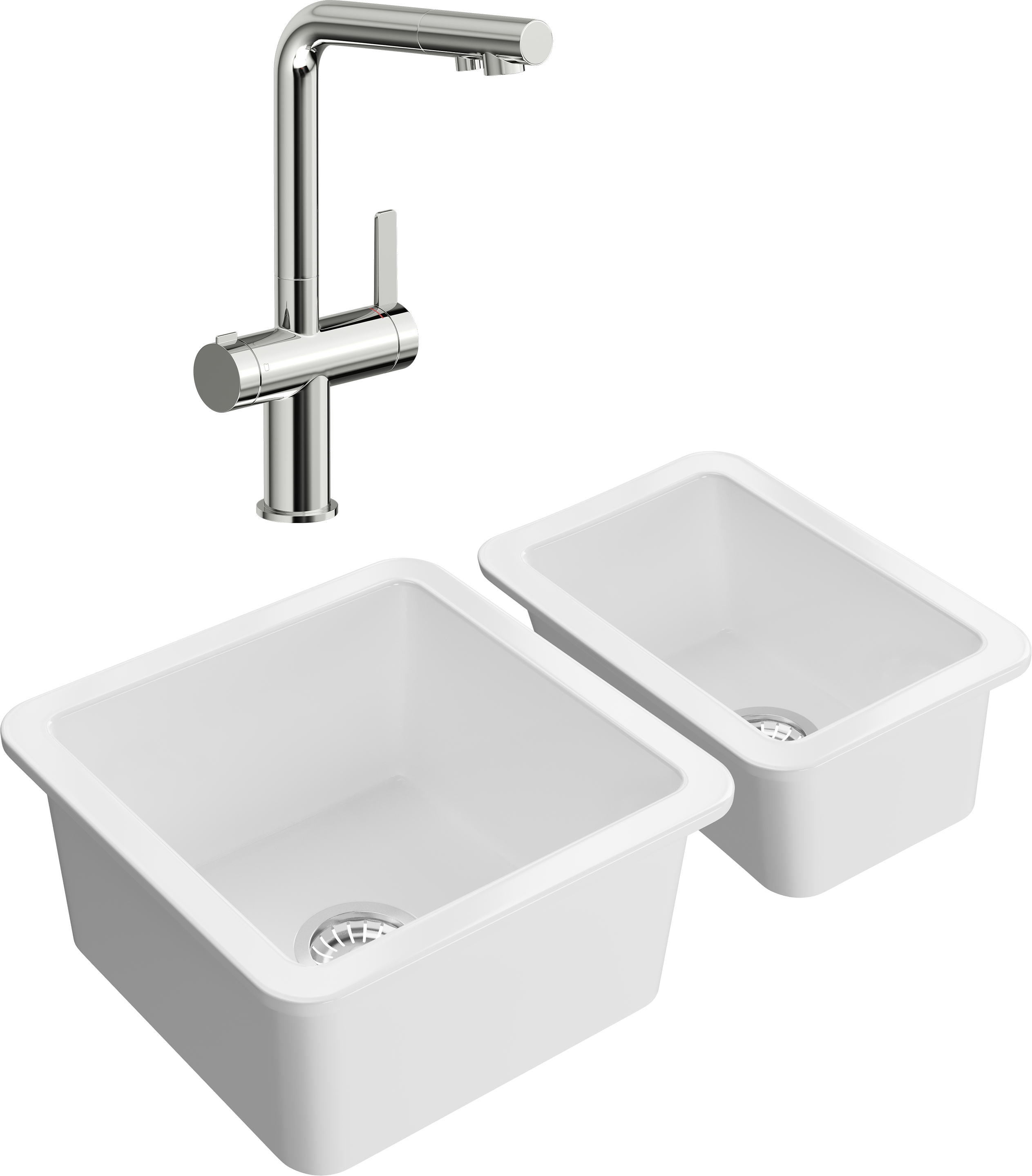 Комплект Мойка Domaci Сиена 50345-101 белый глянец + Мойка 50325-101 белый глянец + Смеситель STWORKI 23020-648/1BG-IG11