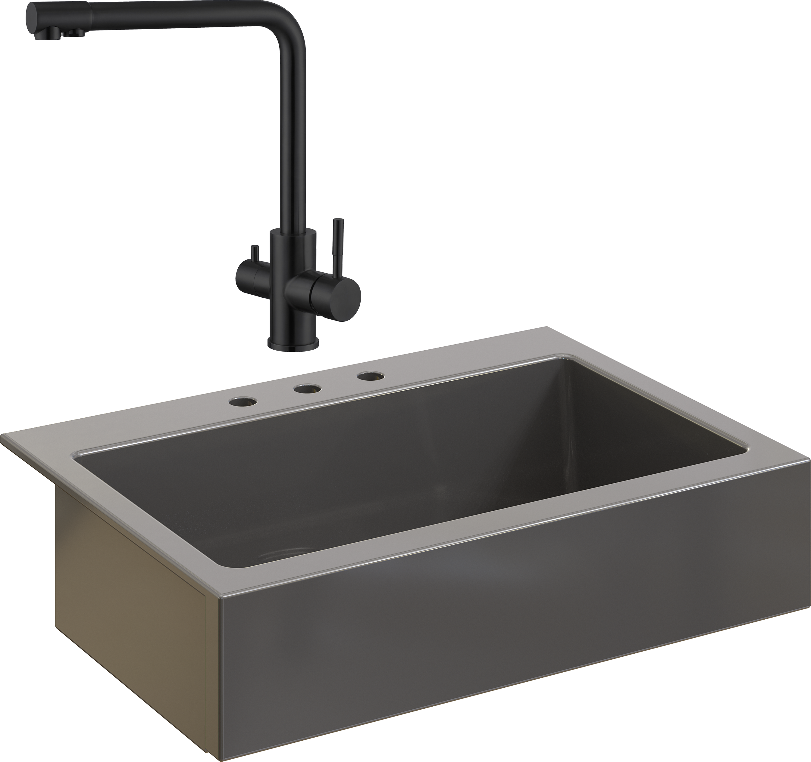 Комплект Мойка кухонная Domaci Сиена 50186-112 с 3 отверстиями, антрацит + Смеситель Ливорно WFD04018B черный
