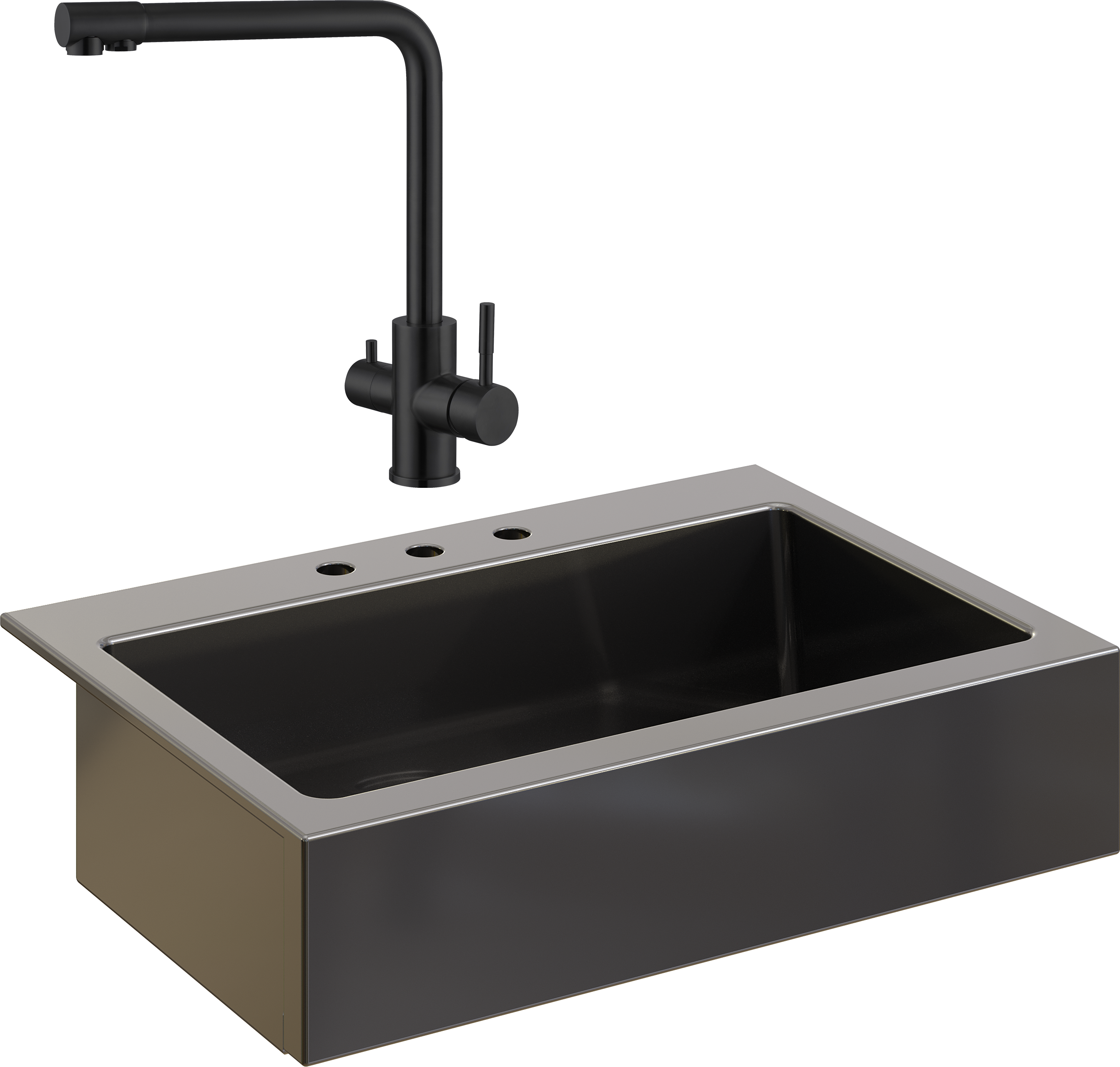 Комплект Мойка кухонная Domaci Сиена 50186-110 с 3 отверстиями, черная матовая + Смеситель Ливорно WFD04018B черный