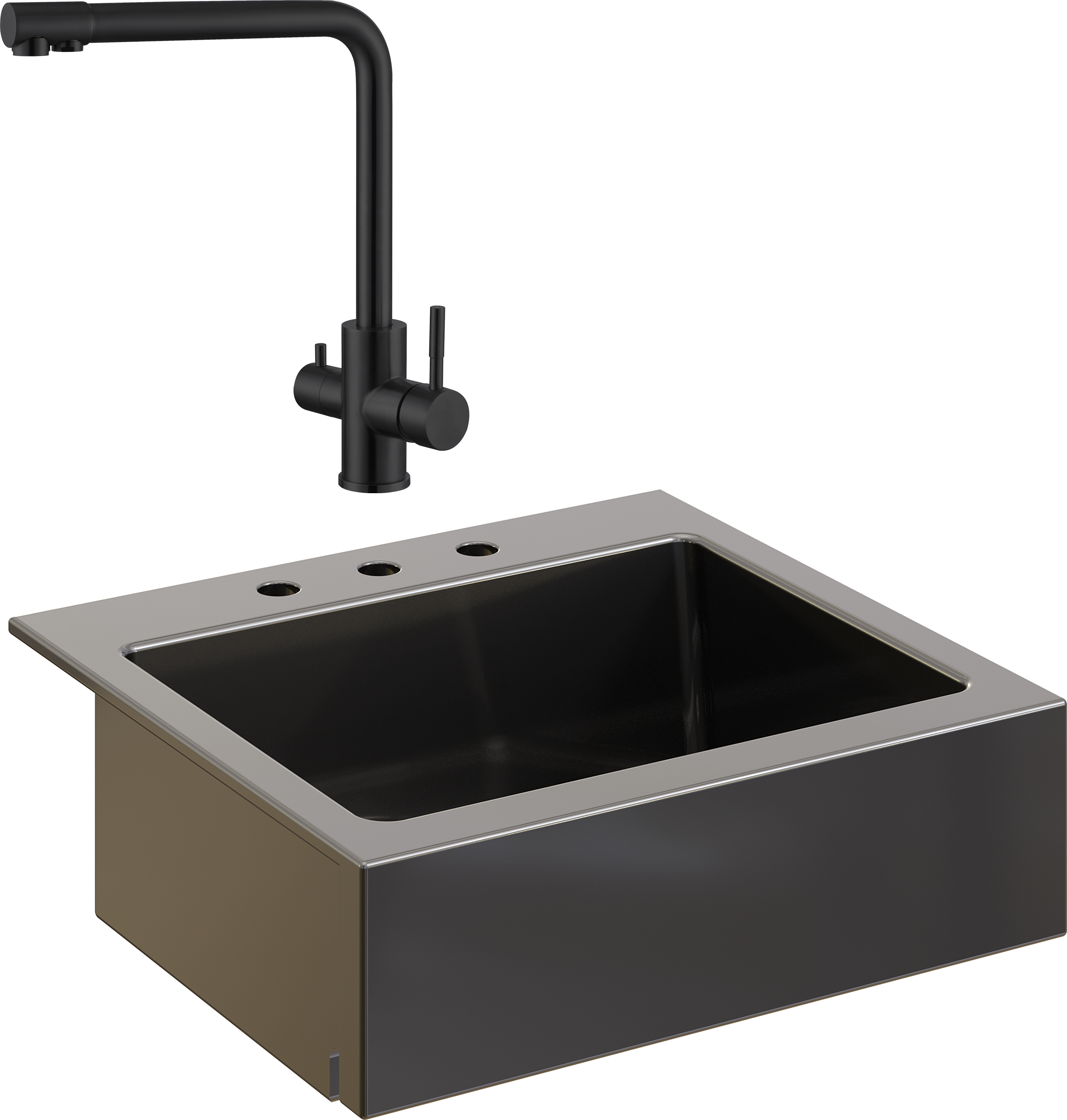 Комплект Мойка кухонная Domaci Сиена 50166-110 с 3 отверстиями, черная матовая + Смеситель Ливорно WFD04018B черный