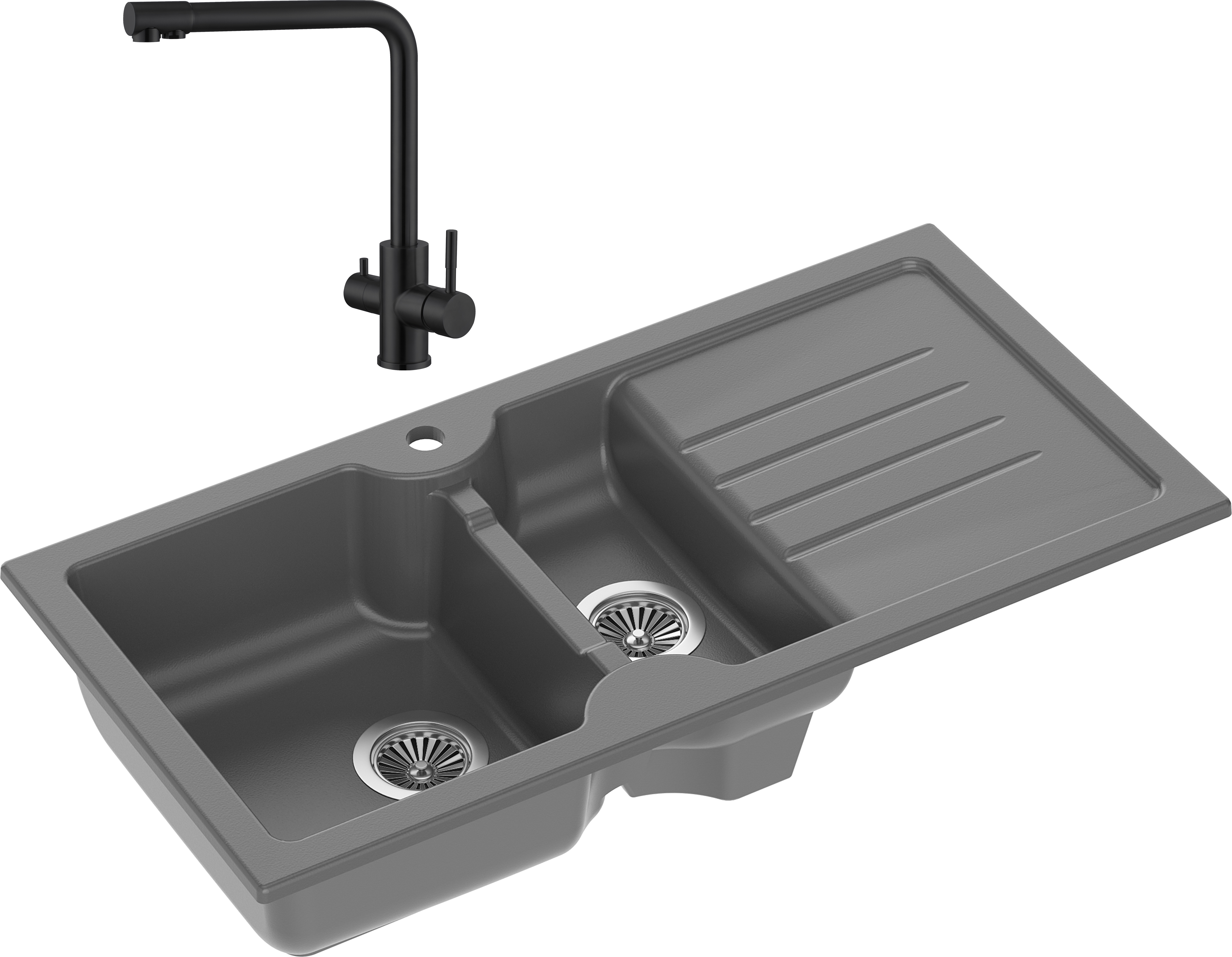 Комплект Мойка кухонная Domaci Сиена 54100-112 антрацит + Смеситель Ливорно WFD04018B черный