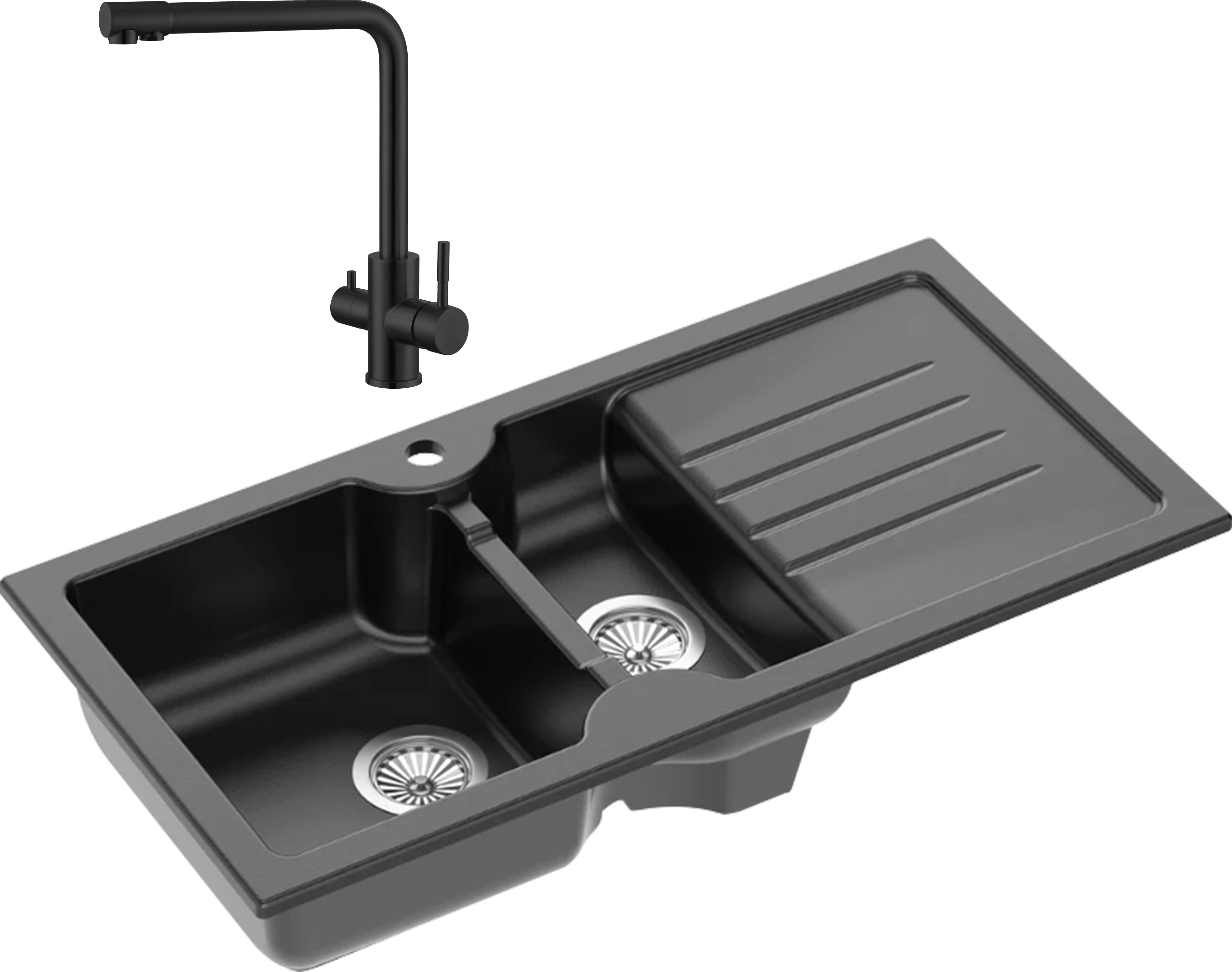 Комплект Мойка кухонная Domaci Сиена 54100-110 черная матовая + Смеситель Ливорно WFD04018B черный