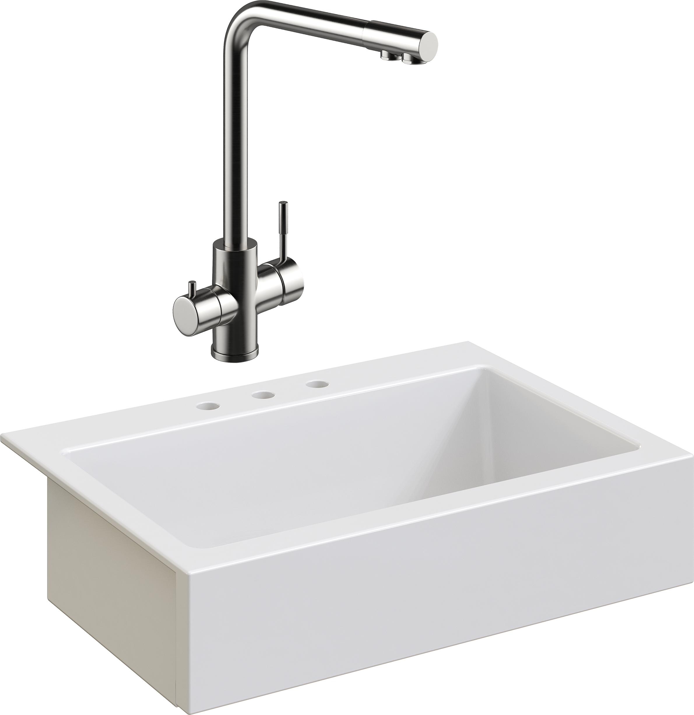 Комплект Мойка кухонная Domaci Сиена 50186-101 с 3 отверстиями, белый глянец + Смеситель Ливорно WFD04018 брашированная сталь