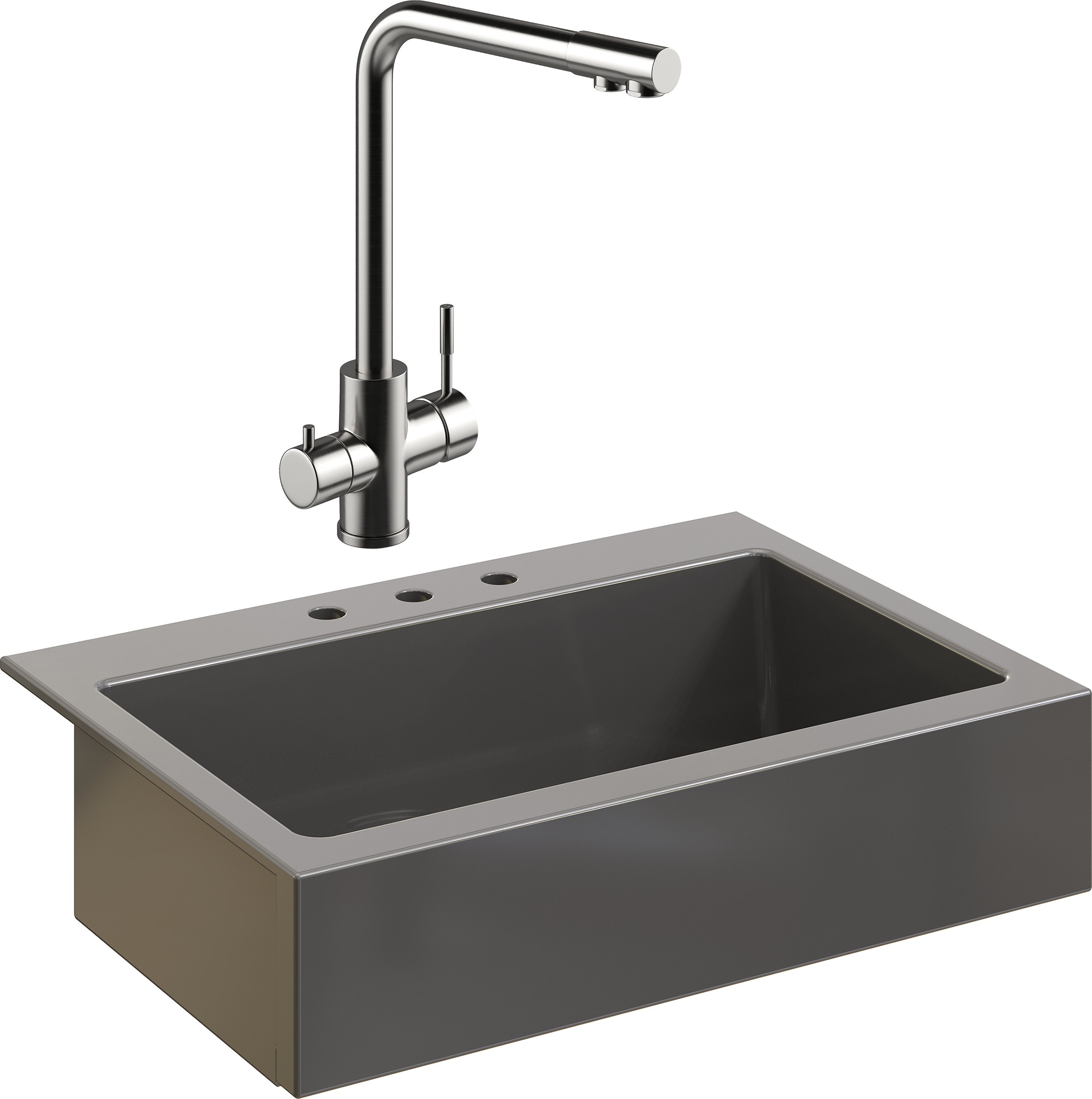 Комплект Мойка кухонная Domaci Сиена 50186-112 с 3 отверстиями, антрацит + Смеситель Ливорно WFD04018 брашированная сталь